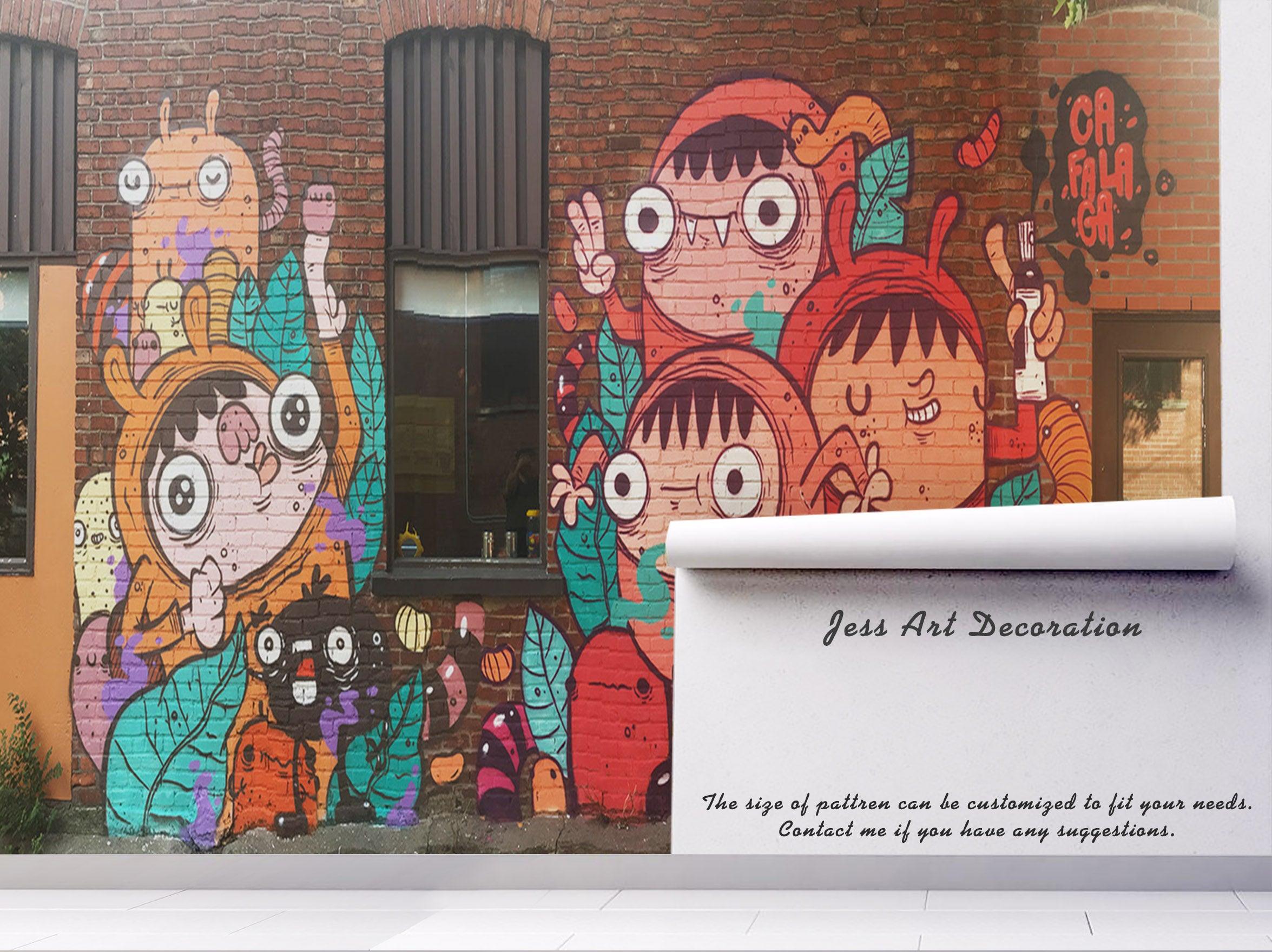 3D Red Brick Cartoon Monster Wall Mural Wallpaper 251- Jess Art Decoration