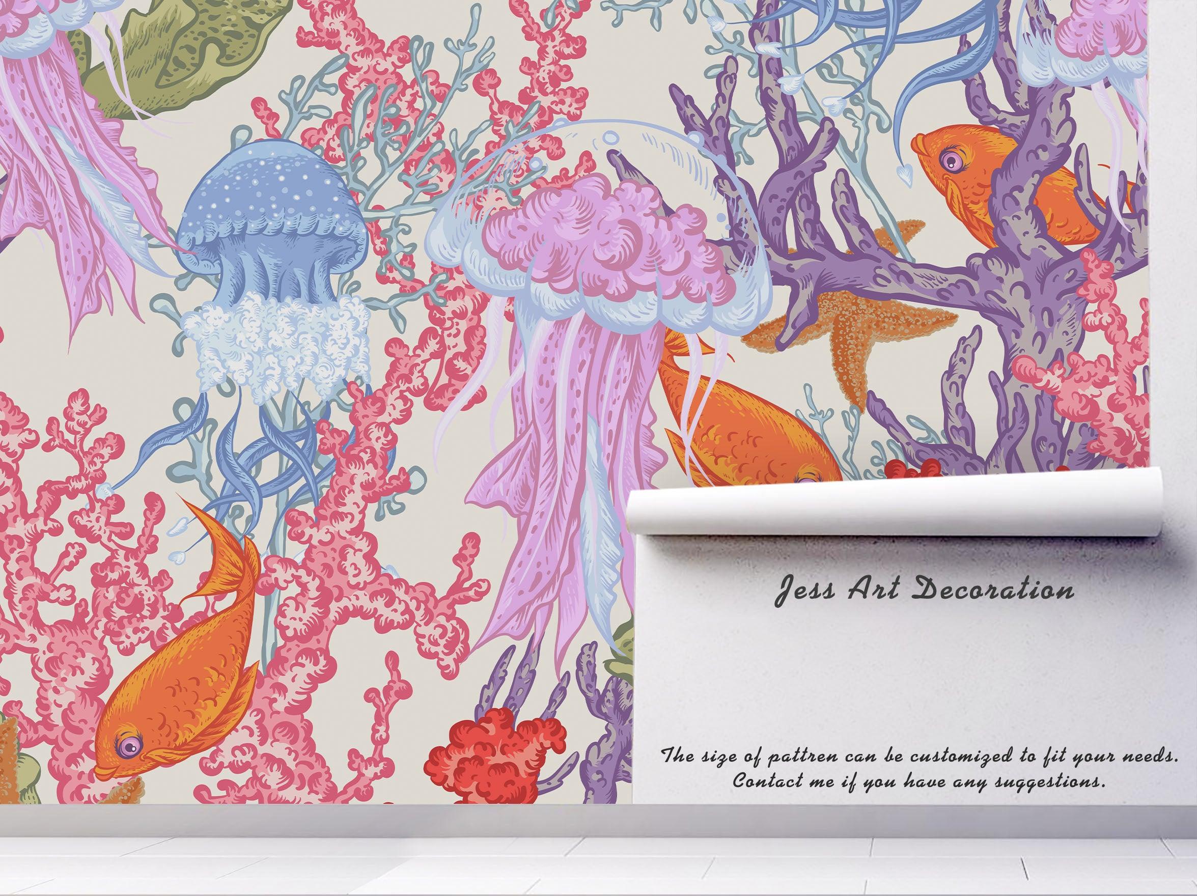 3D Jellyfish Coral Fish Wall Mural Wallpaper 26- Jess Art Decoration