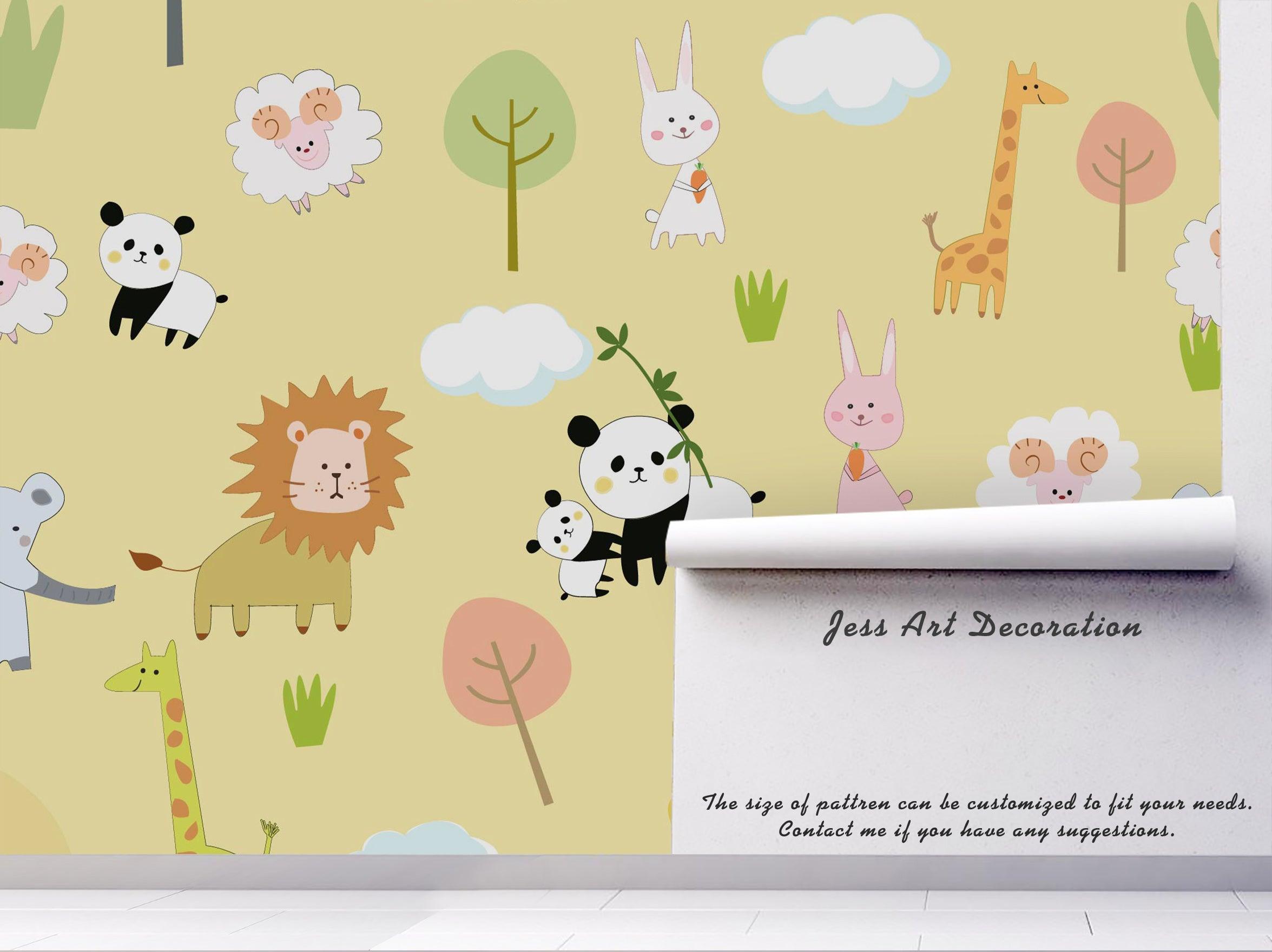 3D cartoon hippo giraffe wall mural wallpaper 8- Jess Art Decoration