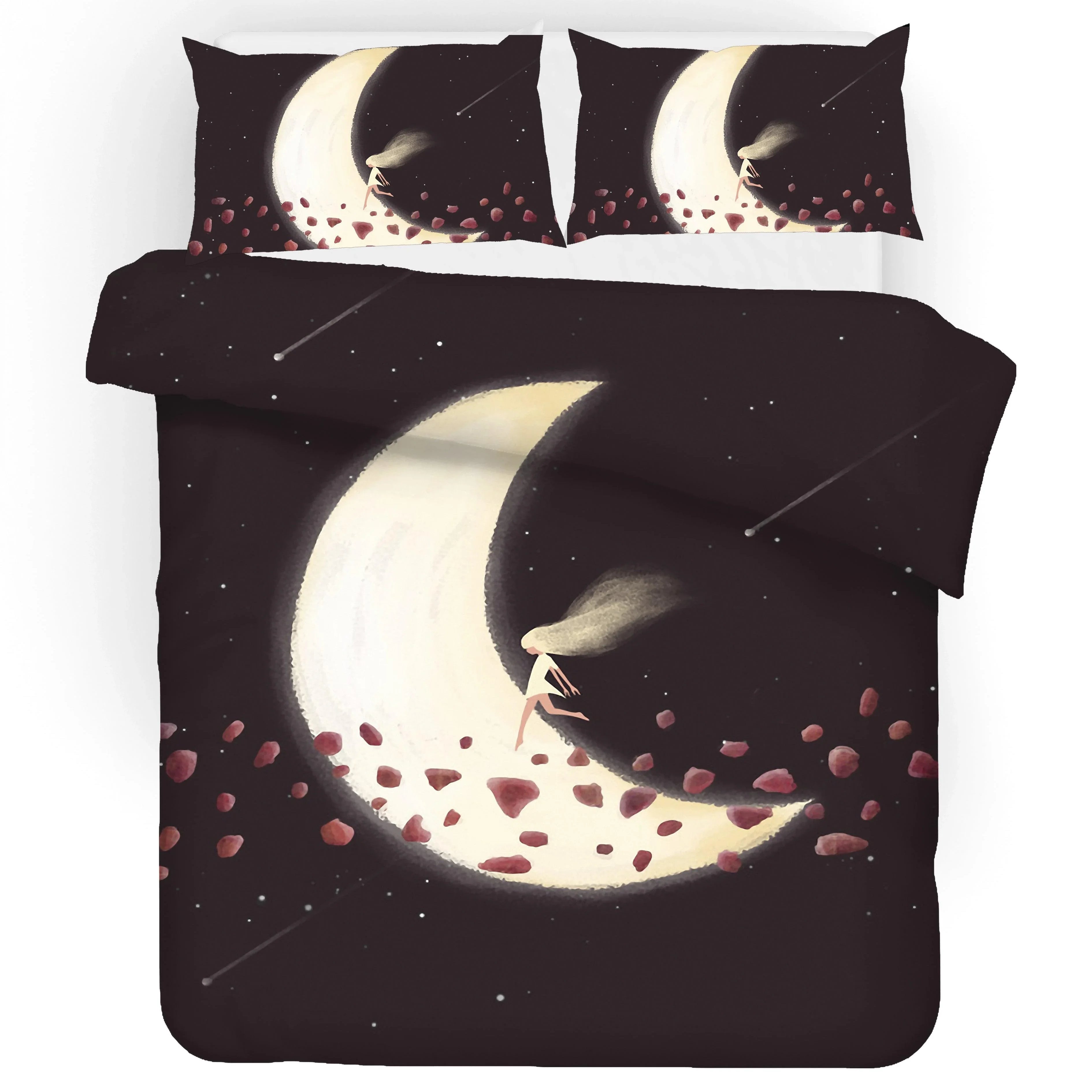 3D Dark Brown Diamond Moon Girl Quilt Cover Set Bedding Set Pillowcases 129- Jess Art Decoration