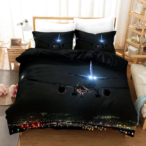 3D Aircraft Night Quilt Cover Set Bedding Set Pillowcases 257- Jess Art Decoration