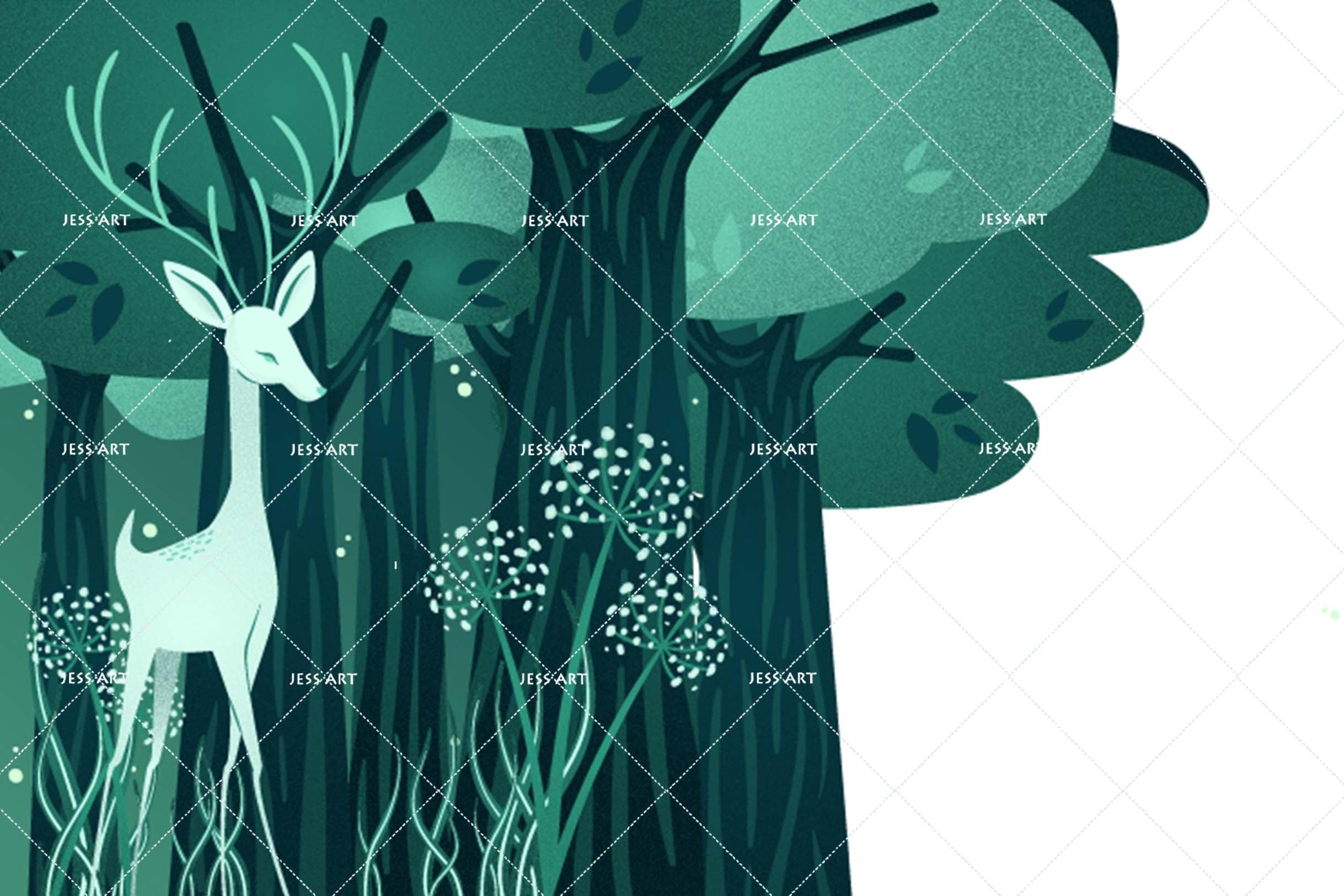 3D Cartoon Green Forest Deer Wall Mural Wallpaper A062 LQH- Jess Art Decoration