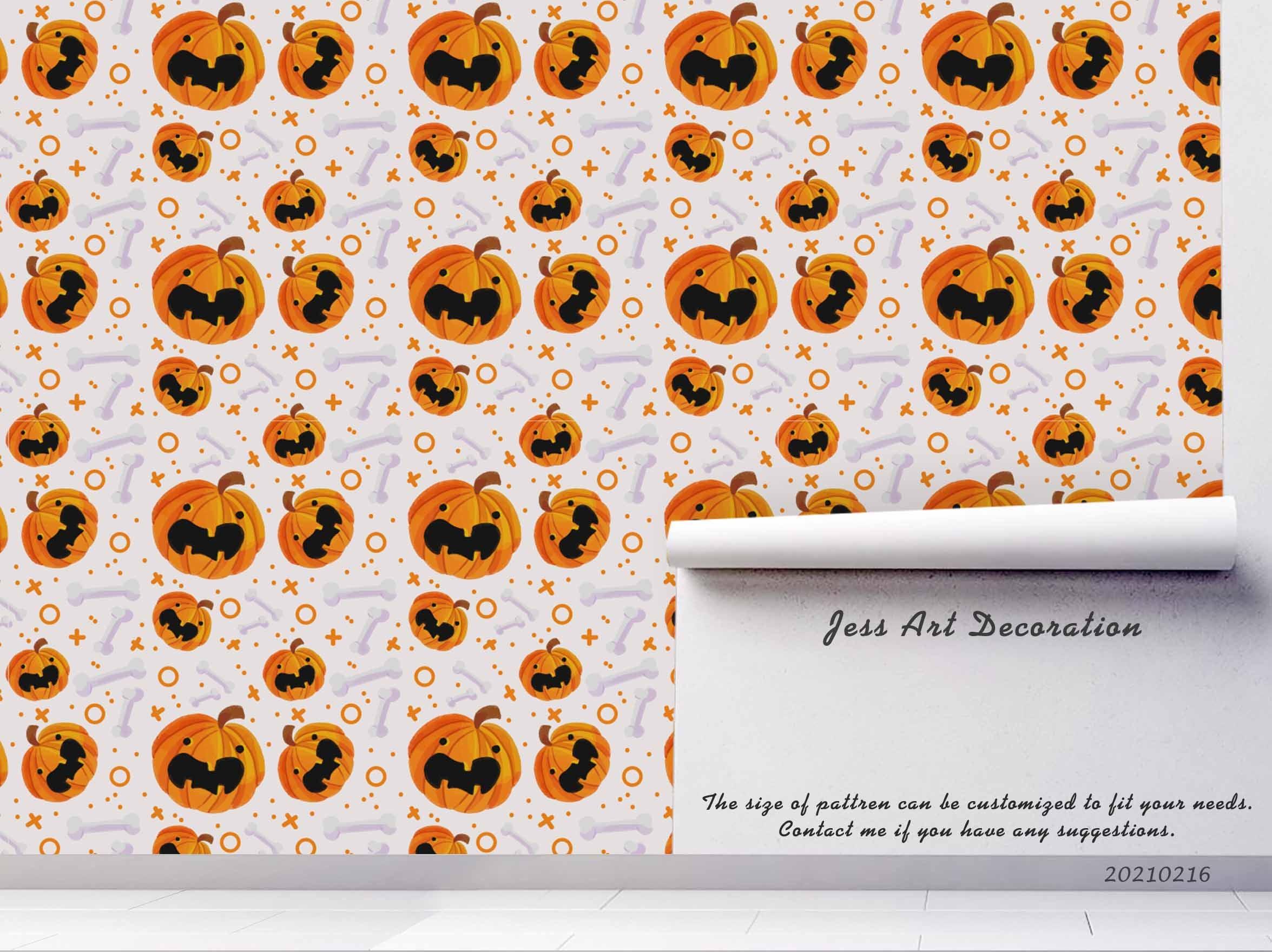 3D Hand Drawn Halloween Pumpkin Wall Mural Wallpaper LQH 455- Jess Art Decoration