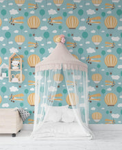 3D Cartoon Balloon Airplane Green Wall Mural Wallpaper 174- Jess Art Decoration