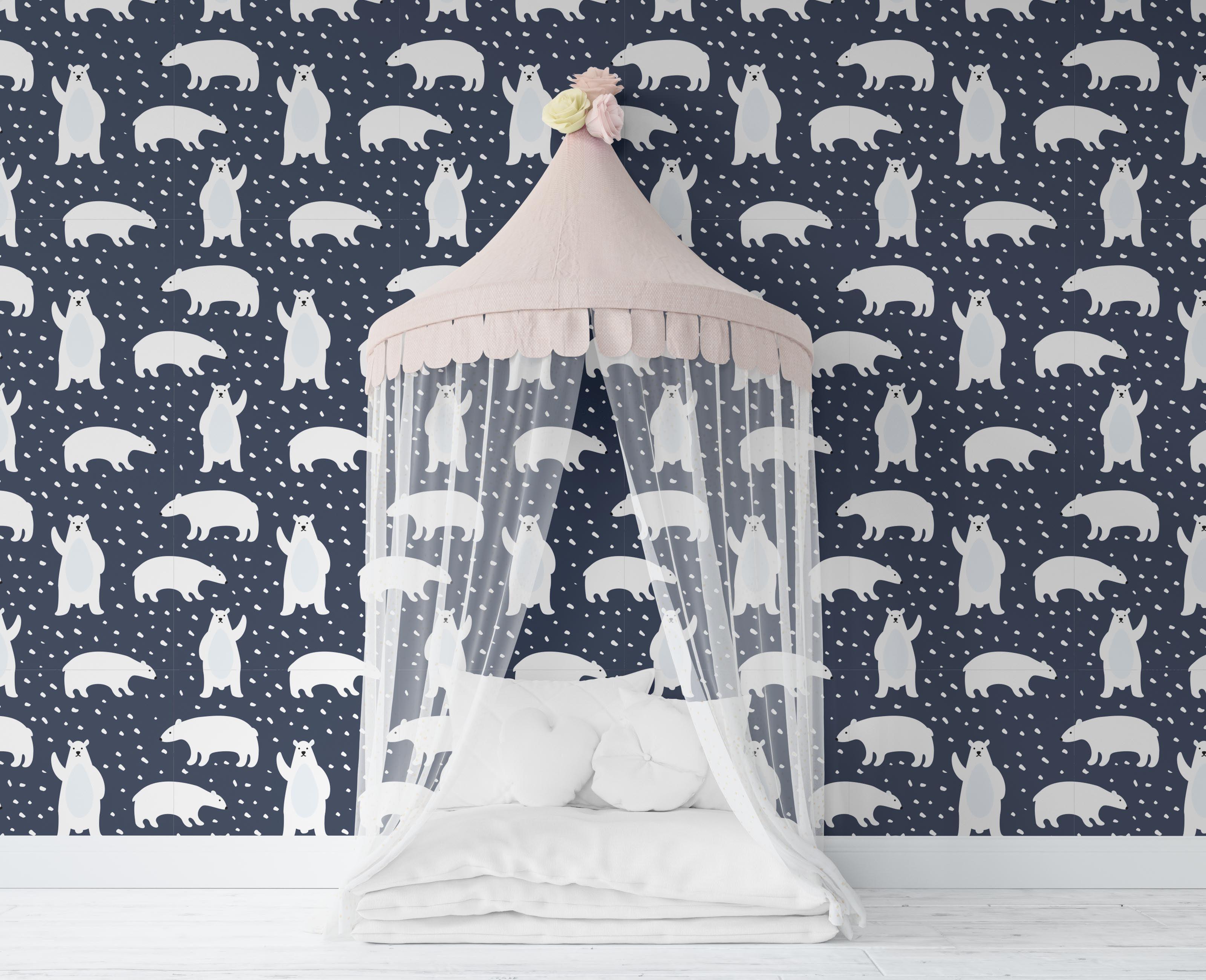 3D Polar Bear Dark Blue Wall Mural Wallpaper 114- Jess Art Decoration