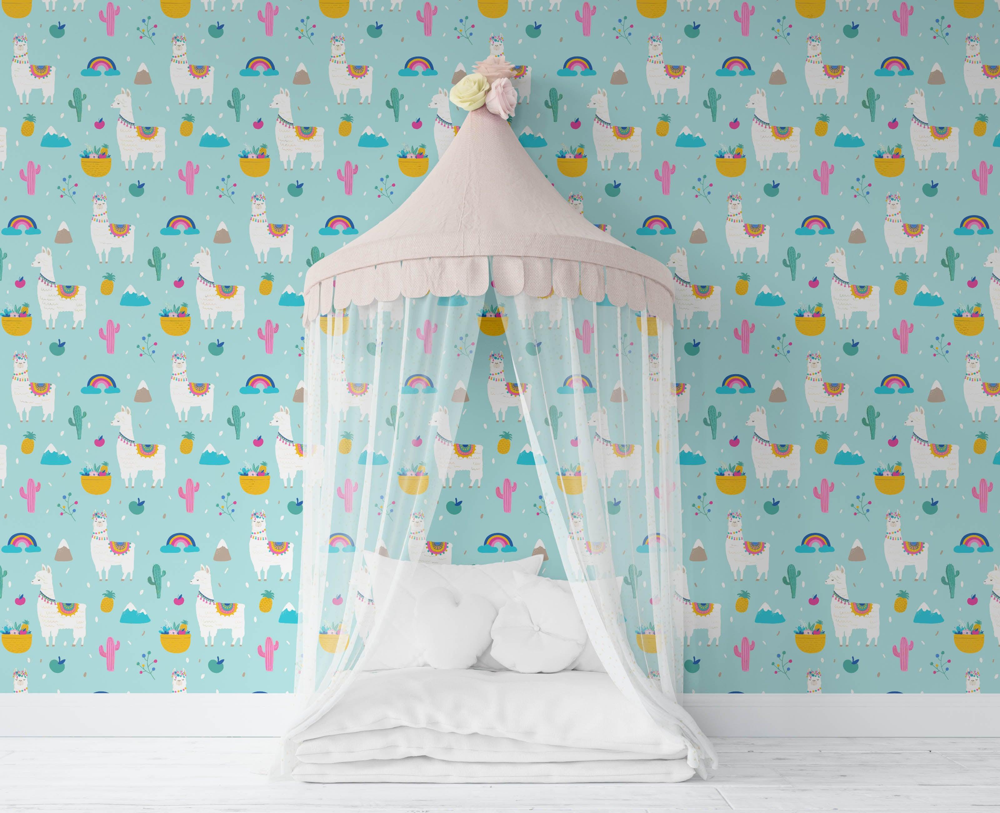 3D Alpaca Cactus Rainbow Wall Mural Wallpaper 15- Jess Art Decoration