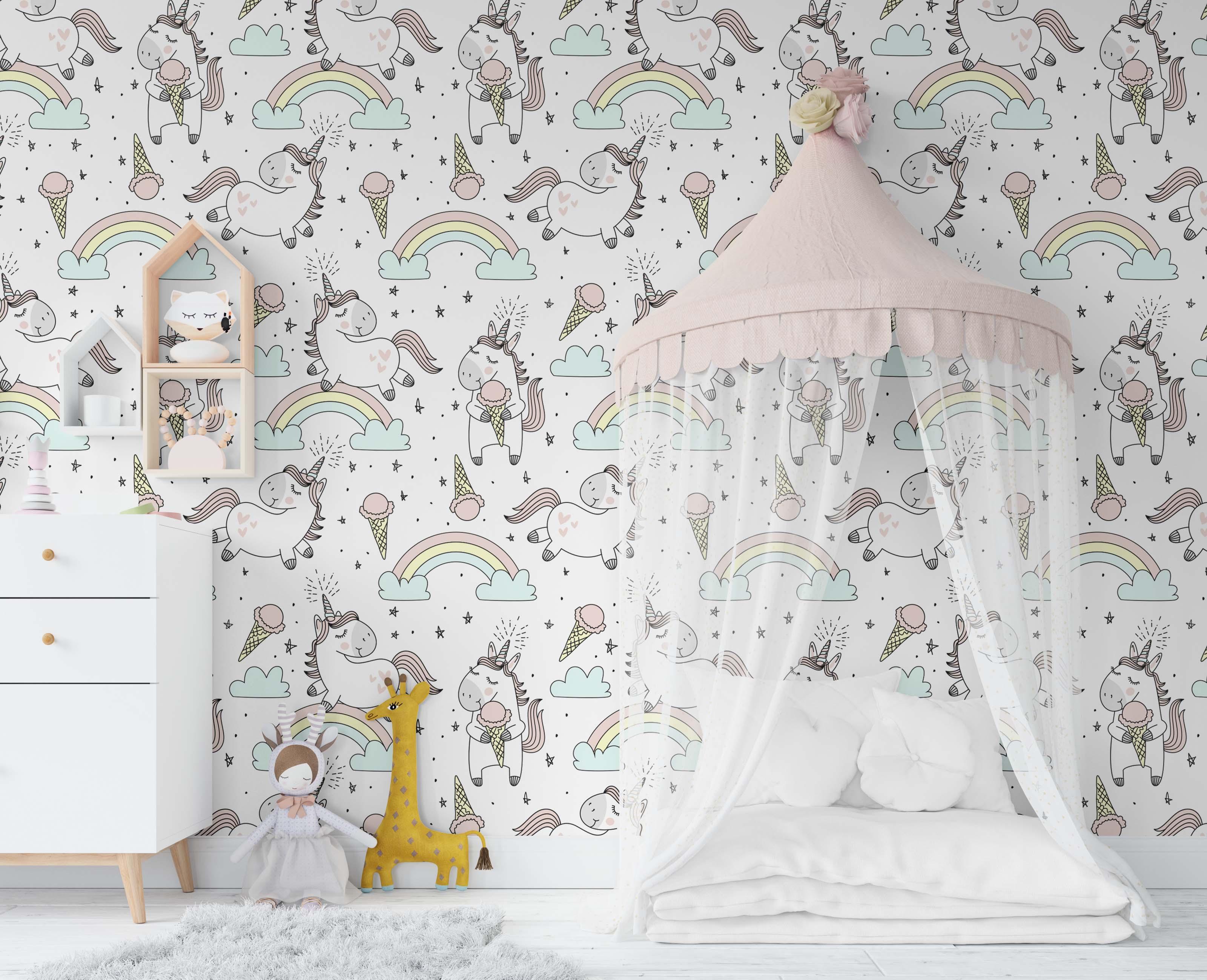 3D Cartoon Unicorn Rainbow Wall Mural Wallpaper 150- Jess Art Decoration