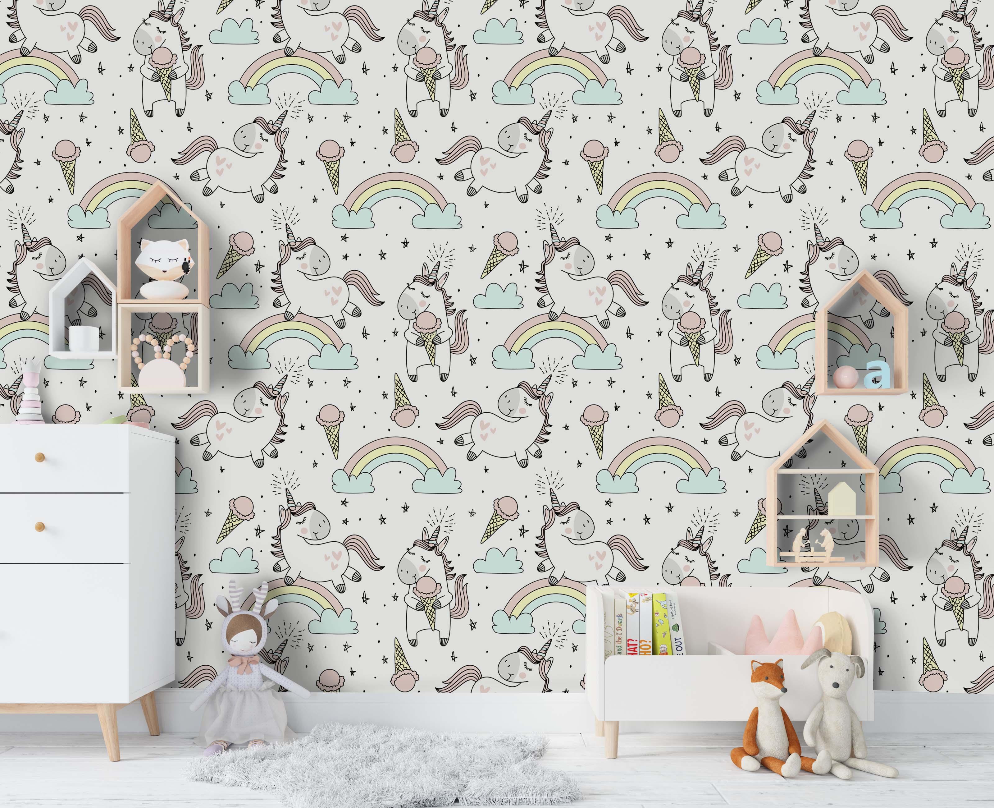 3D Cartoon Unicorn Rainbow Wall Mural Wallpaper 150- Jess Art Decoration