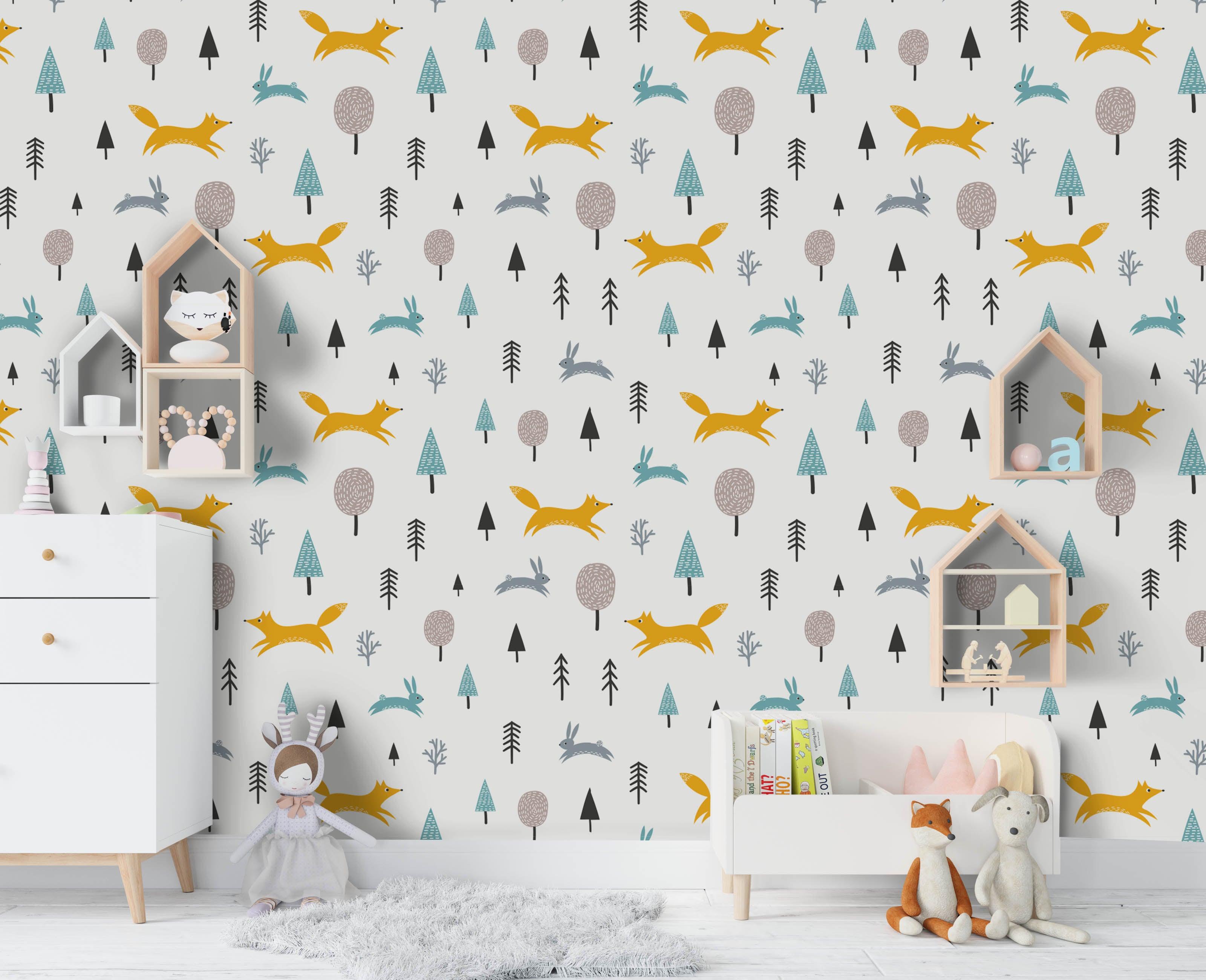 3D Fox Rabbit Pine Wall Mural Wallpaper 9- Jess Art Decoration