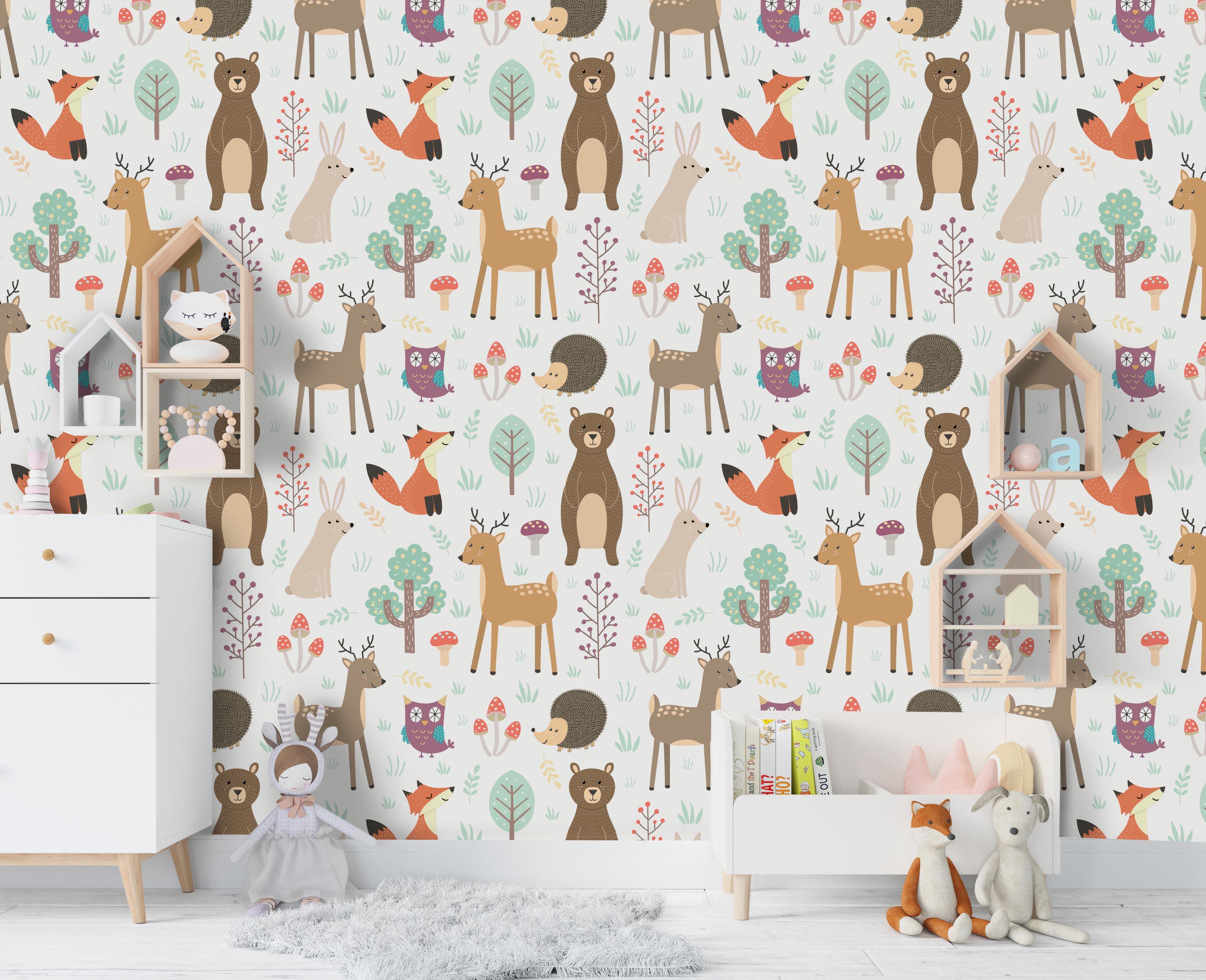 3D Cartoon Animal Tree Wall Mural Wallpaper 138- Jess Art Decoration