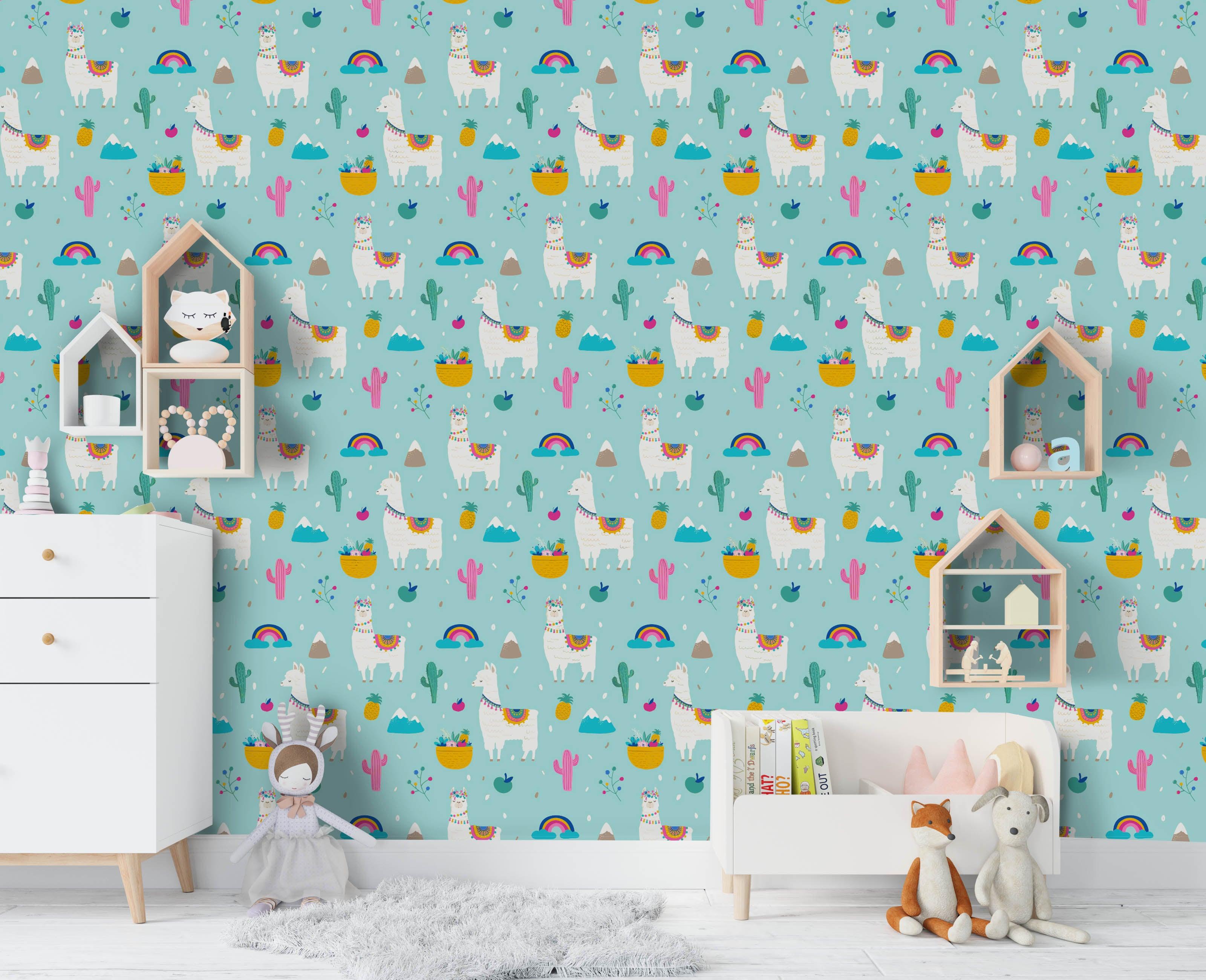 3D Alpaca Cactus Rainbow Wall Mural Wallpaper 15- Jess Art Decoration