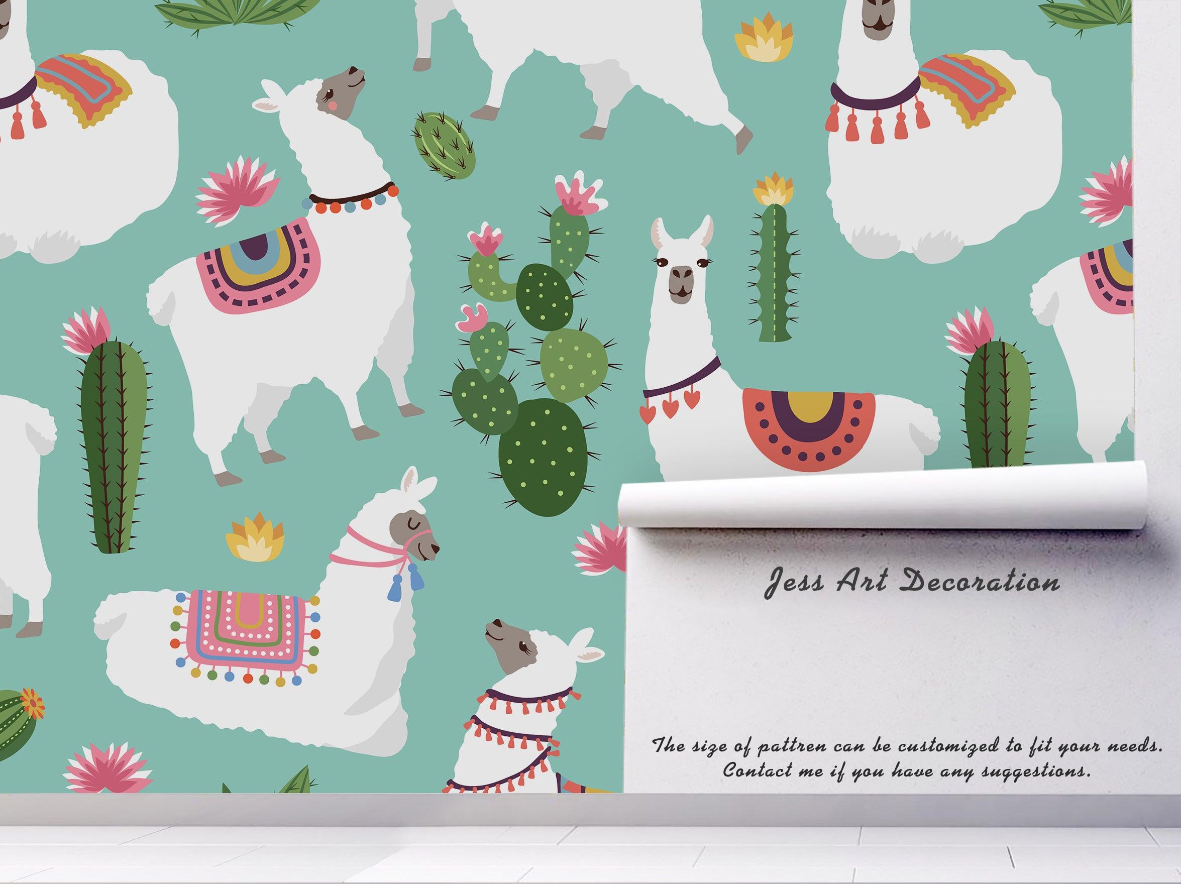 3D alpaca cactus wall mural wallpaper 54- Jess Art Decoration