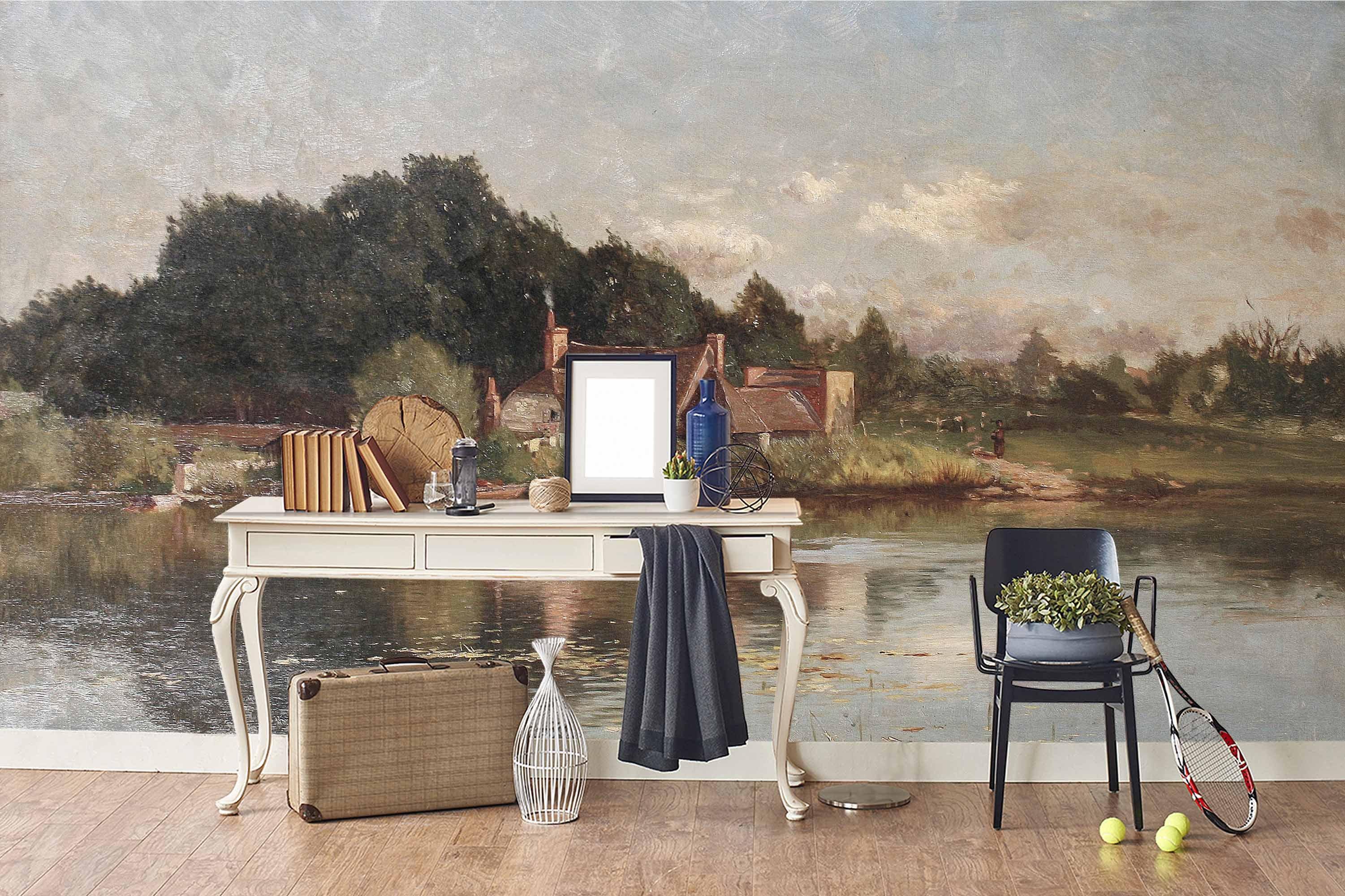 3D lakeside cottage oil painting wall mural wallpaper 53- Jess Art Decoration