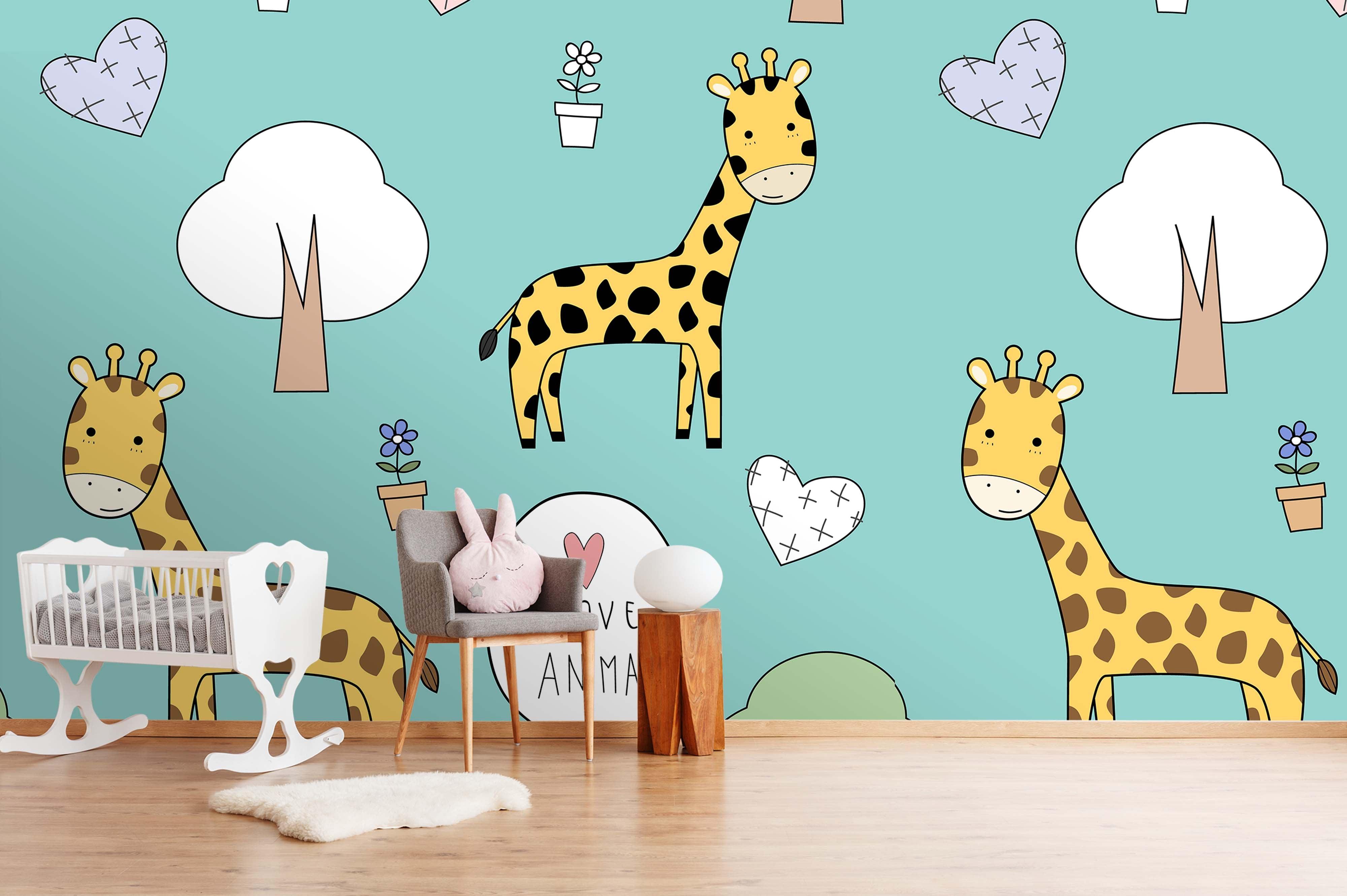 3D cartoon giraffe wall mural wallpaper 20- Jess Art Decoration
