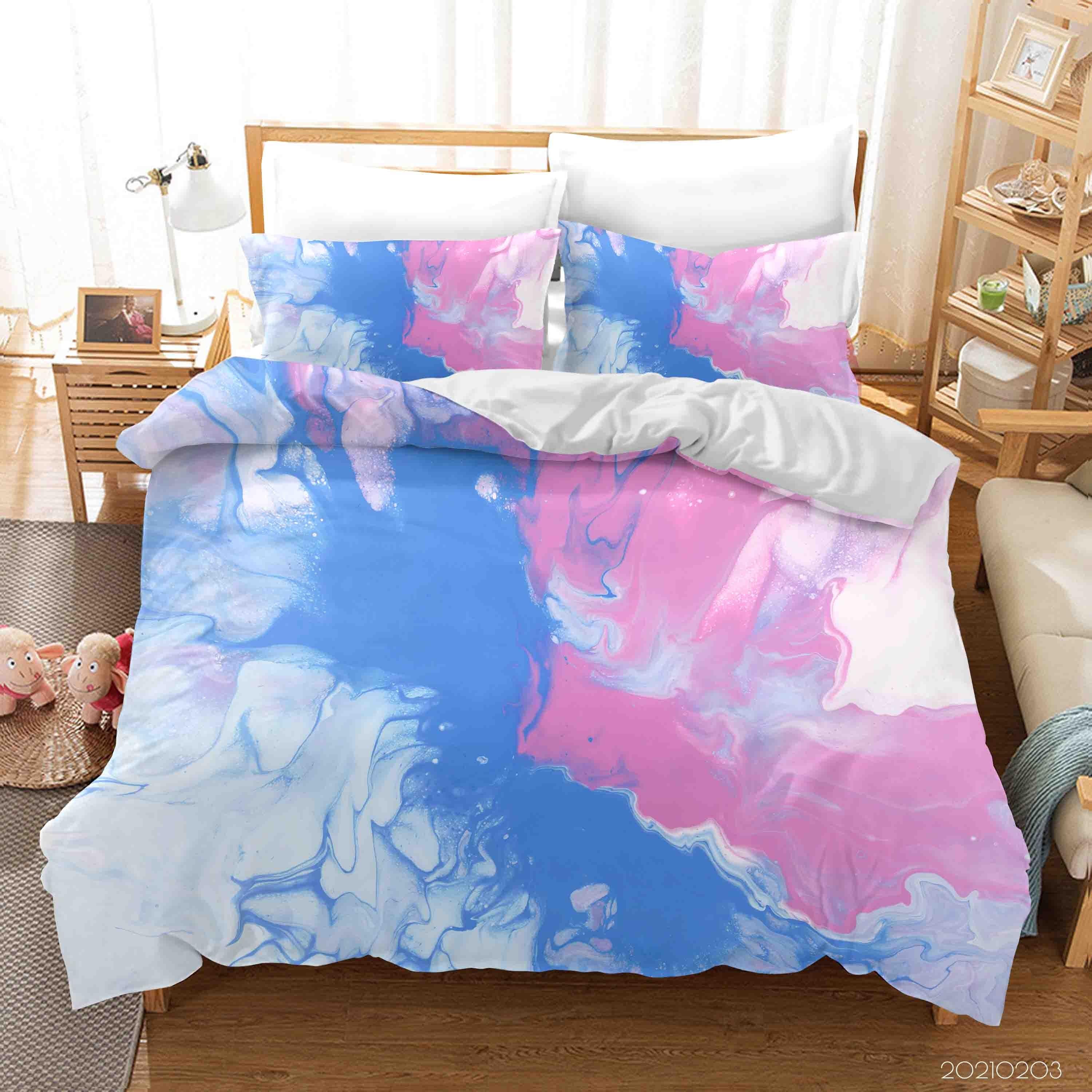3D Abstract Blue Pink Marble Texture Quilt Cover Set Bedding Set Duvet Cover Pillowcases 84- Jess Art Decoration