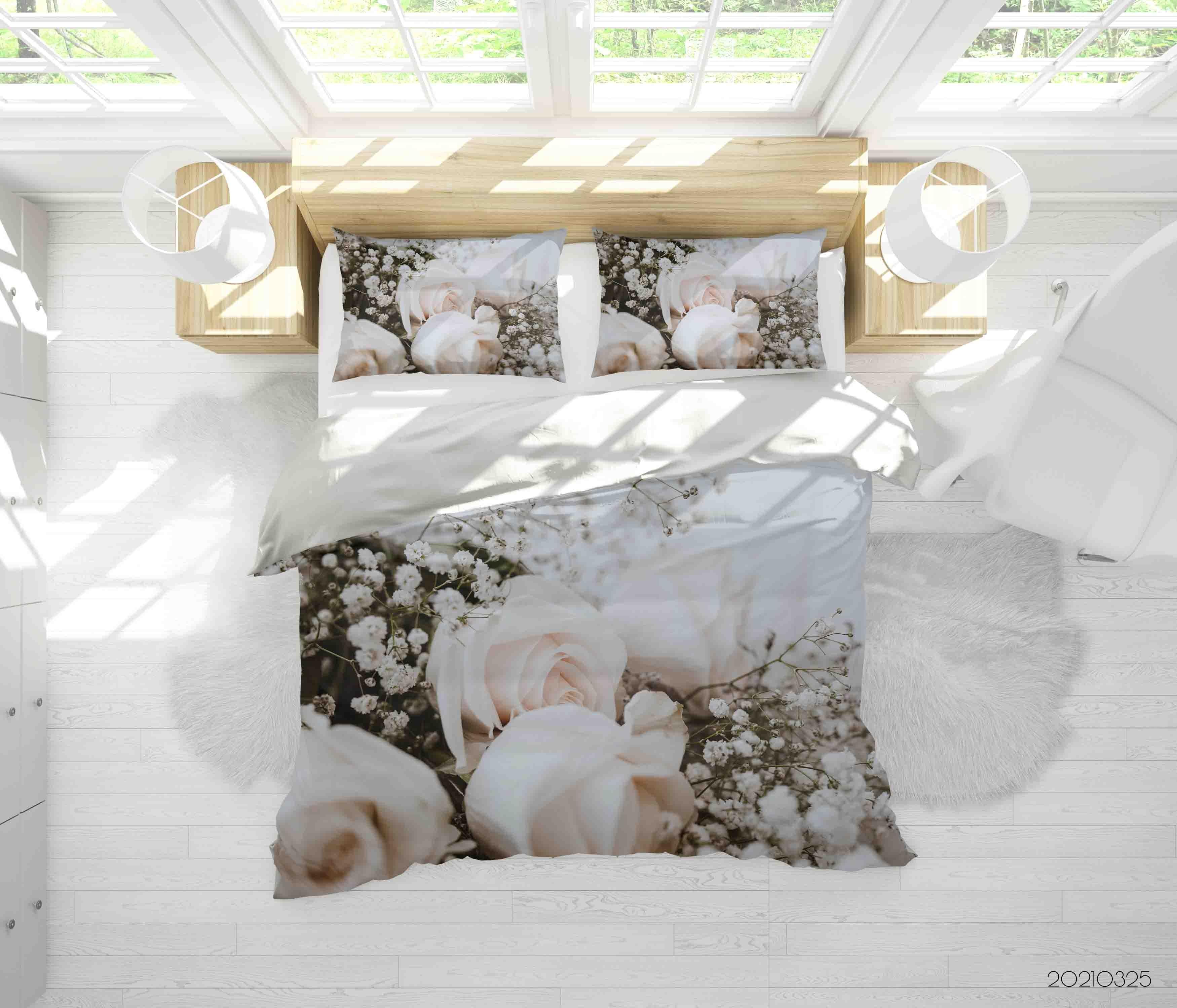3D White Rose Floral Quilt Cover Set Bedding Set Duvet Cover Pillowcases 297- Jess Art Decoration