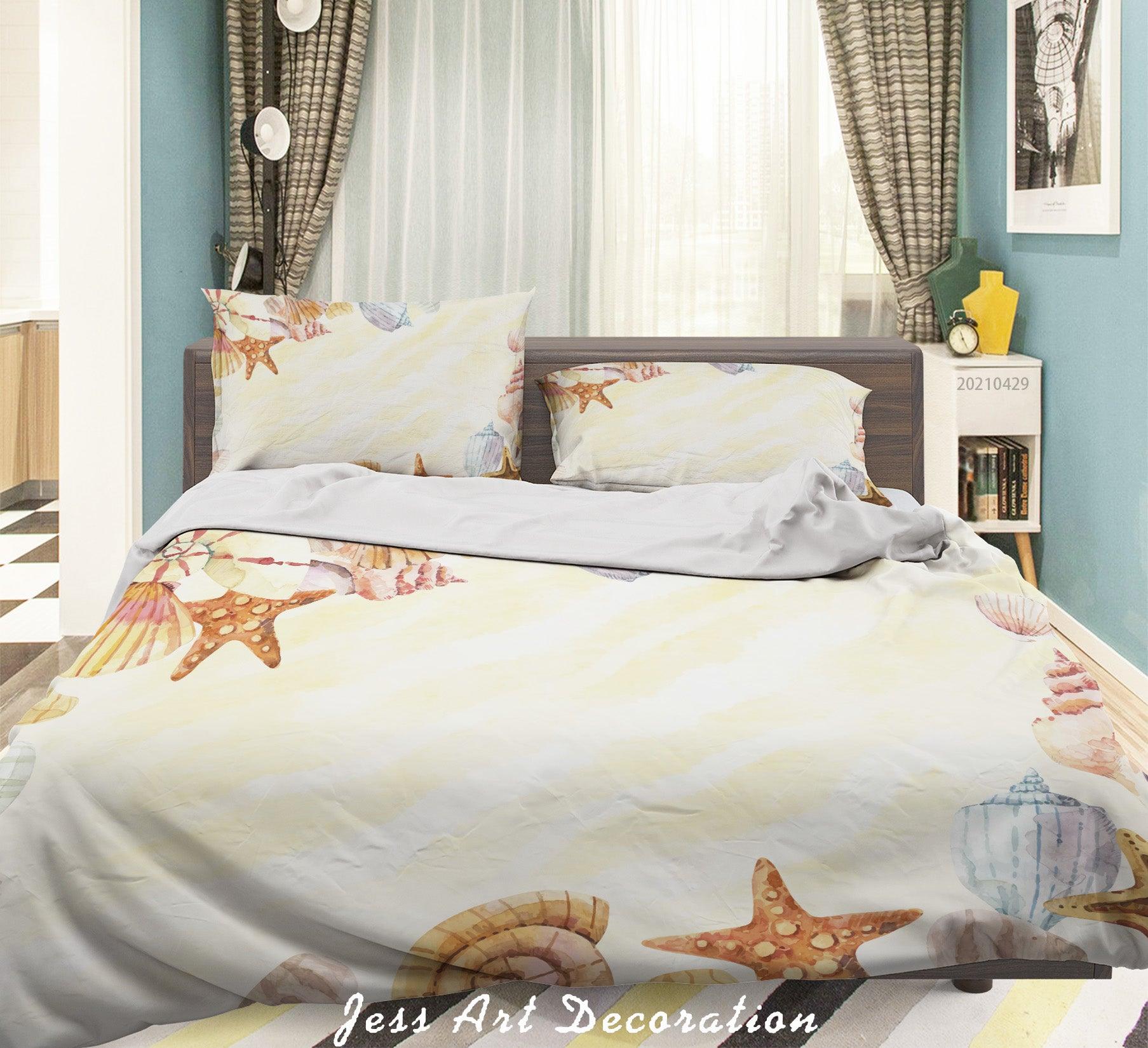 3D Watercolor Starfish Conch Quilt Cover Set Bedding Set Duvet Cover Pillowcases 9- Jess Art Decoration