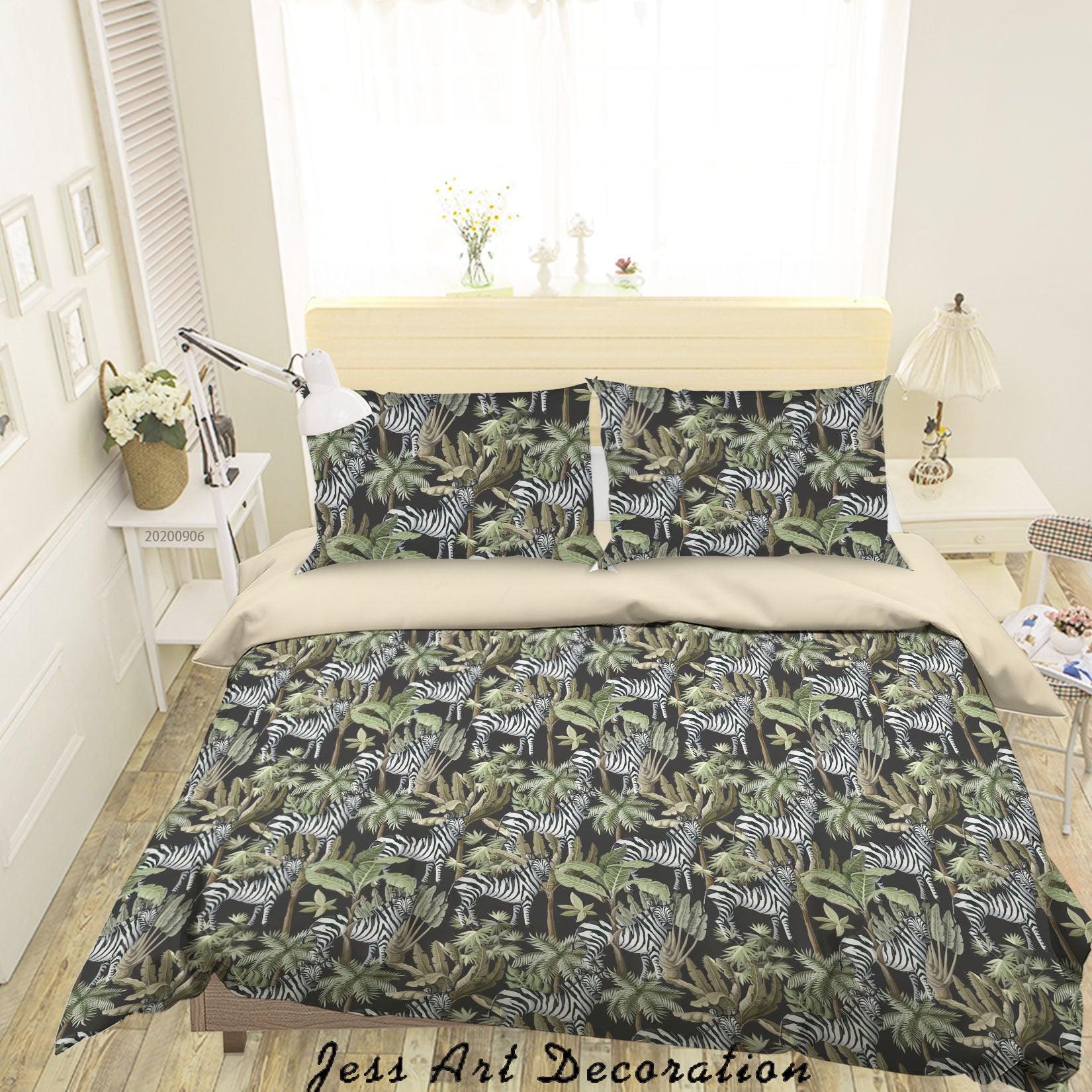 3D Vintage Leaves Zebra Floral Pattern Quilt Cover Set Bedding Set Duvet Cover Pillowcases WJ 3656- Jess Art Decoration