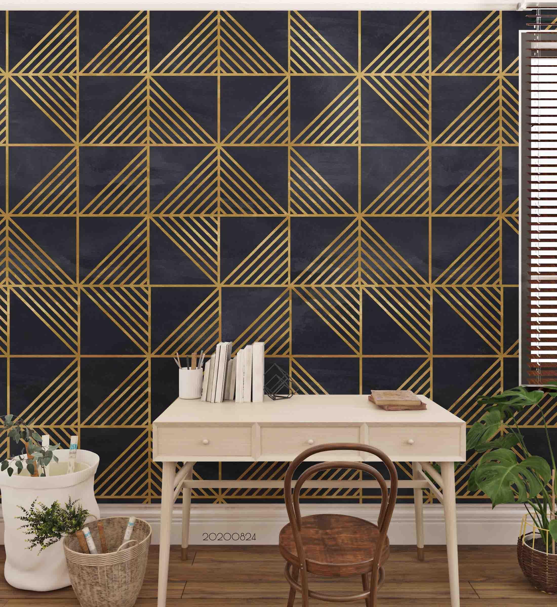 3D Abstract Gold Line Geometric Art Decoration Wall Mural Wallpaper 55 LQH- Jess Art Decoration