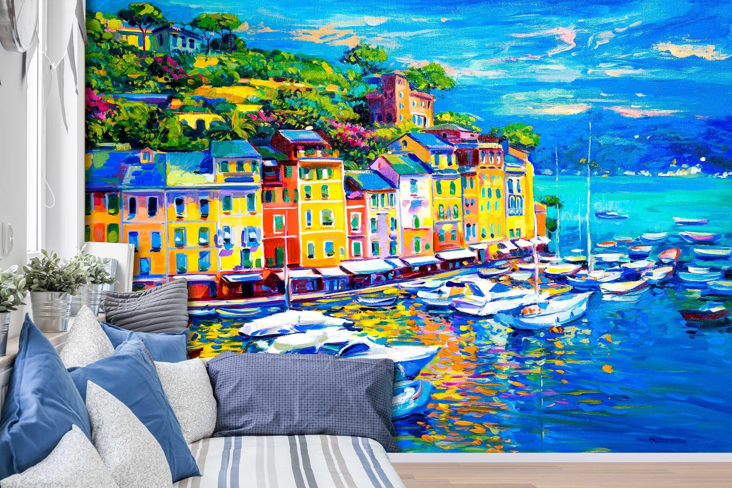 3D City Harbor Yacht Oil Painting Wall Mural Wallpaper SF- Jess Art Decoration
