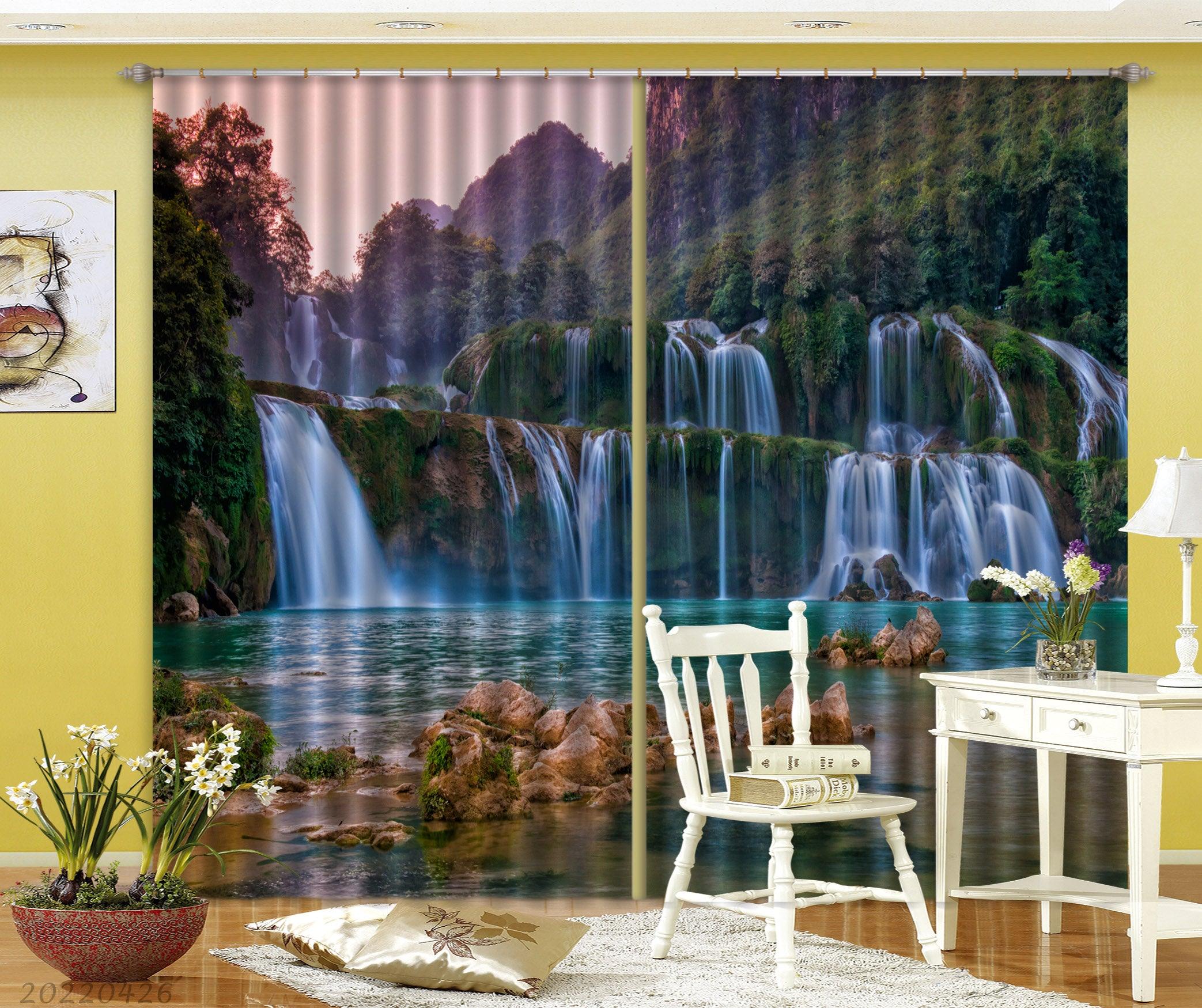 3D Landscape Mountain Waterfall Lake Stone Forest Curtains and Drapes GD 4931- Jess Art Decoration