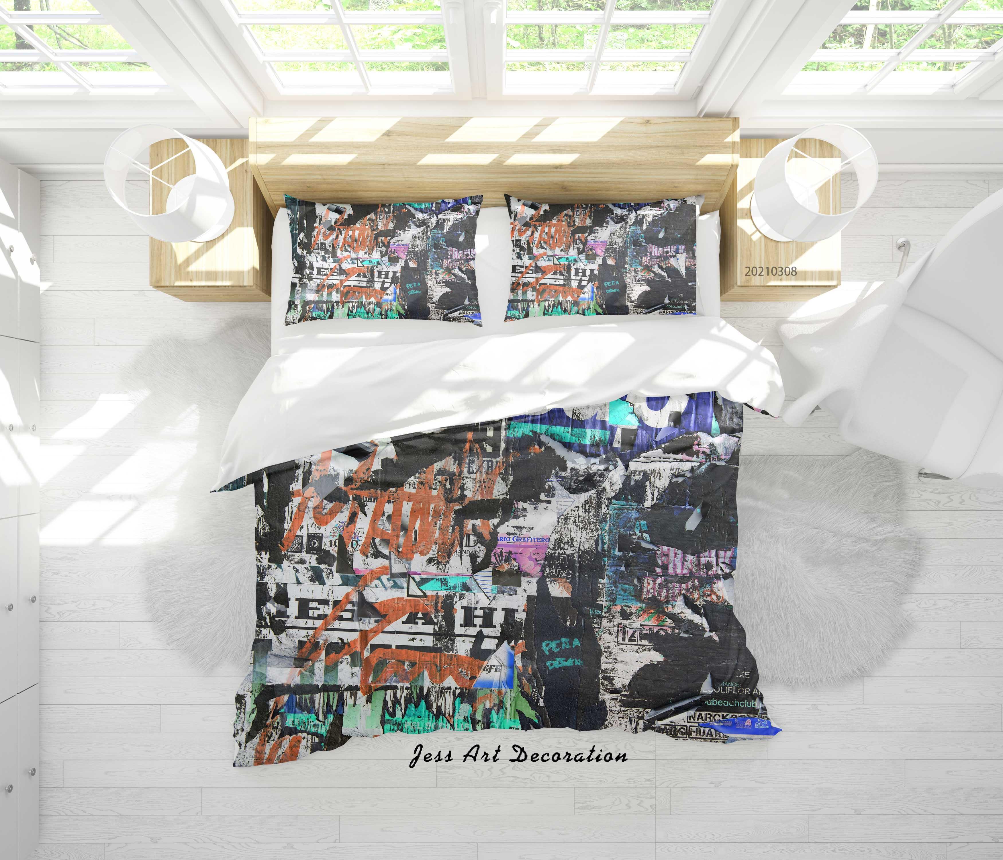 3D Abstract Black Graffiti Quilt Cover Set Bedding Set Duvet Cover Pillowcases 35- Jess Art Decoration