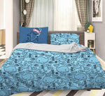 3D Cartoon Blue Dolphin Quilt Cover Set Bedding Set Pillowcases 83- Jess Art Decoration