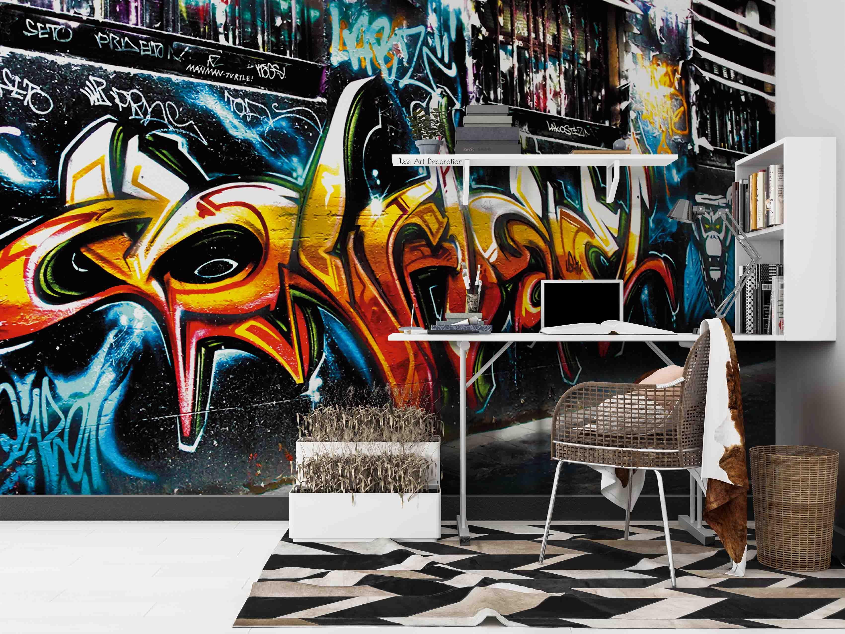 Graffiti Orangutan Alphabet Wallpaper typography graffiti wall mural for teen room or studio - view 2