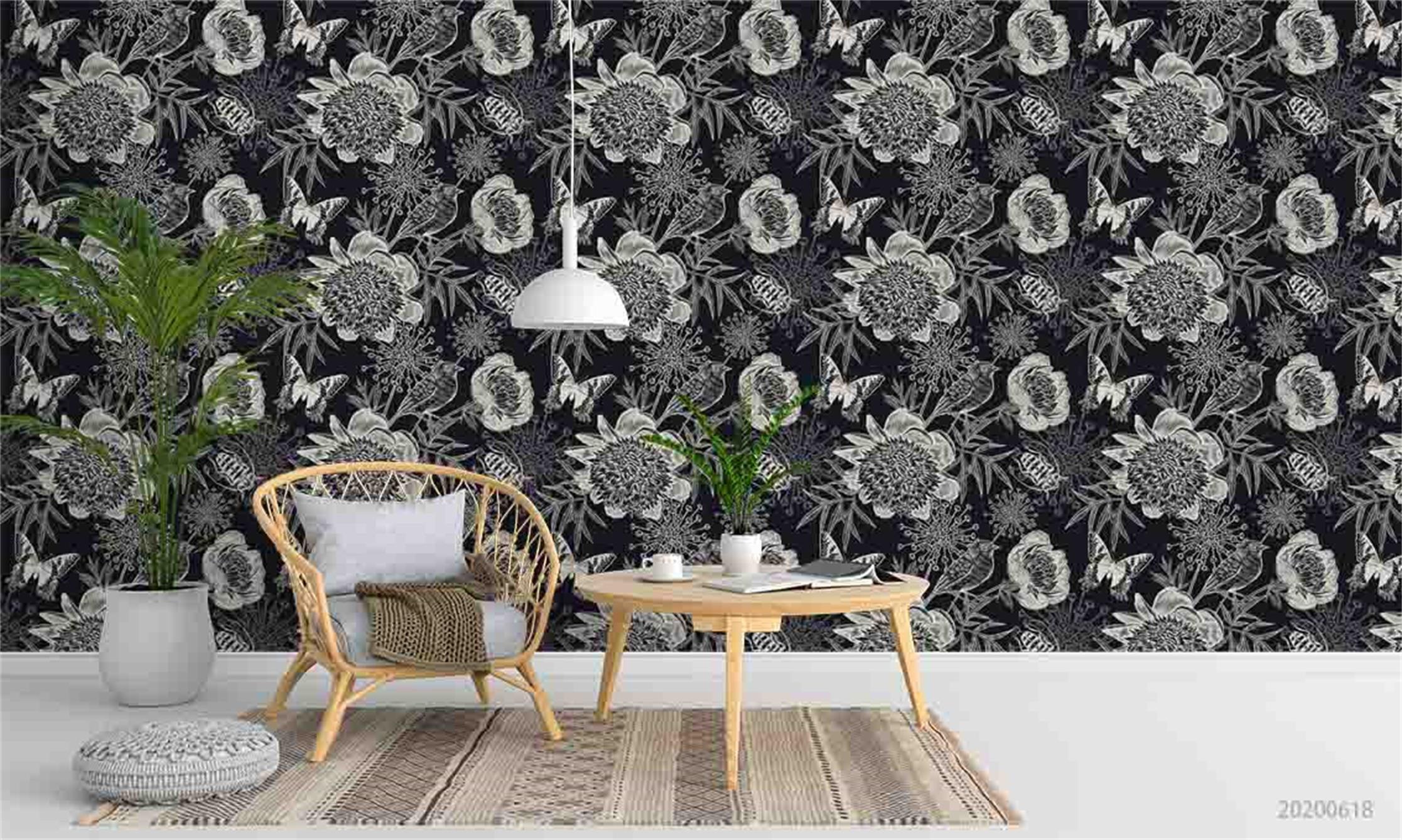 3D Retro Grey Floral Wall Mural Wallpaper A107 LQH- Jess Art Decoration