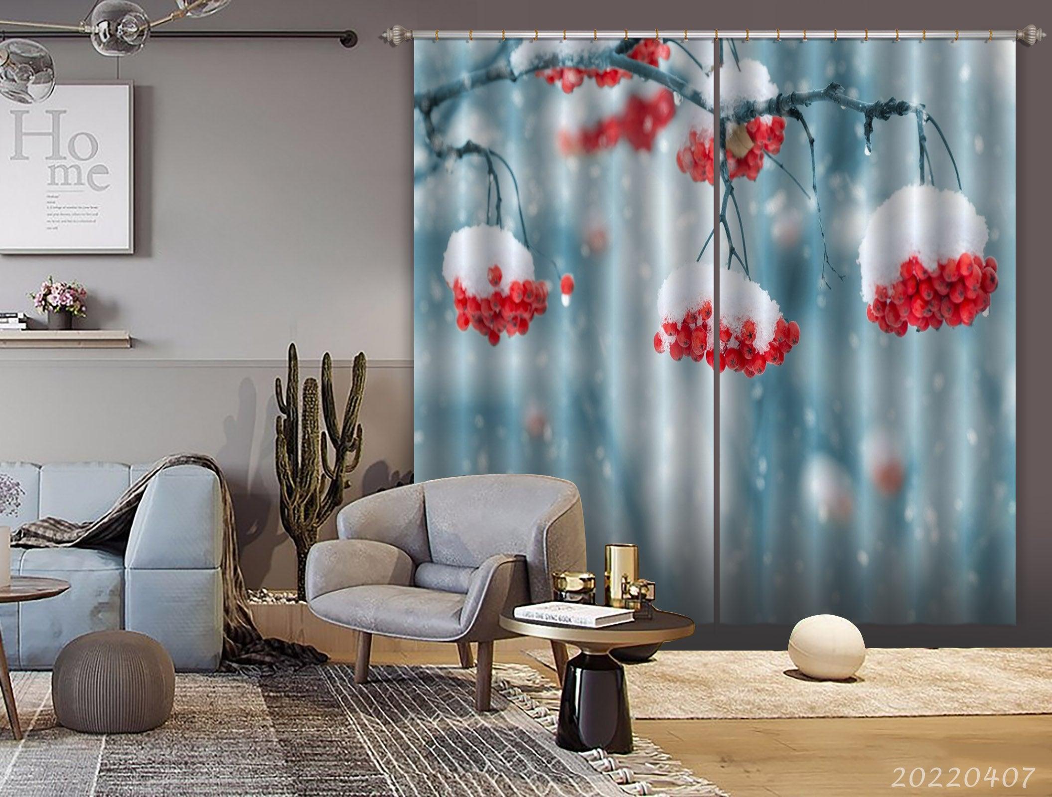 3D Landscape Nature Snow Plant Fruit Curtains and Drapes GD 3536- Jess Art Decoration