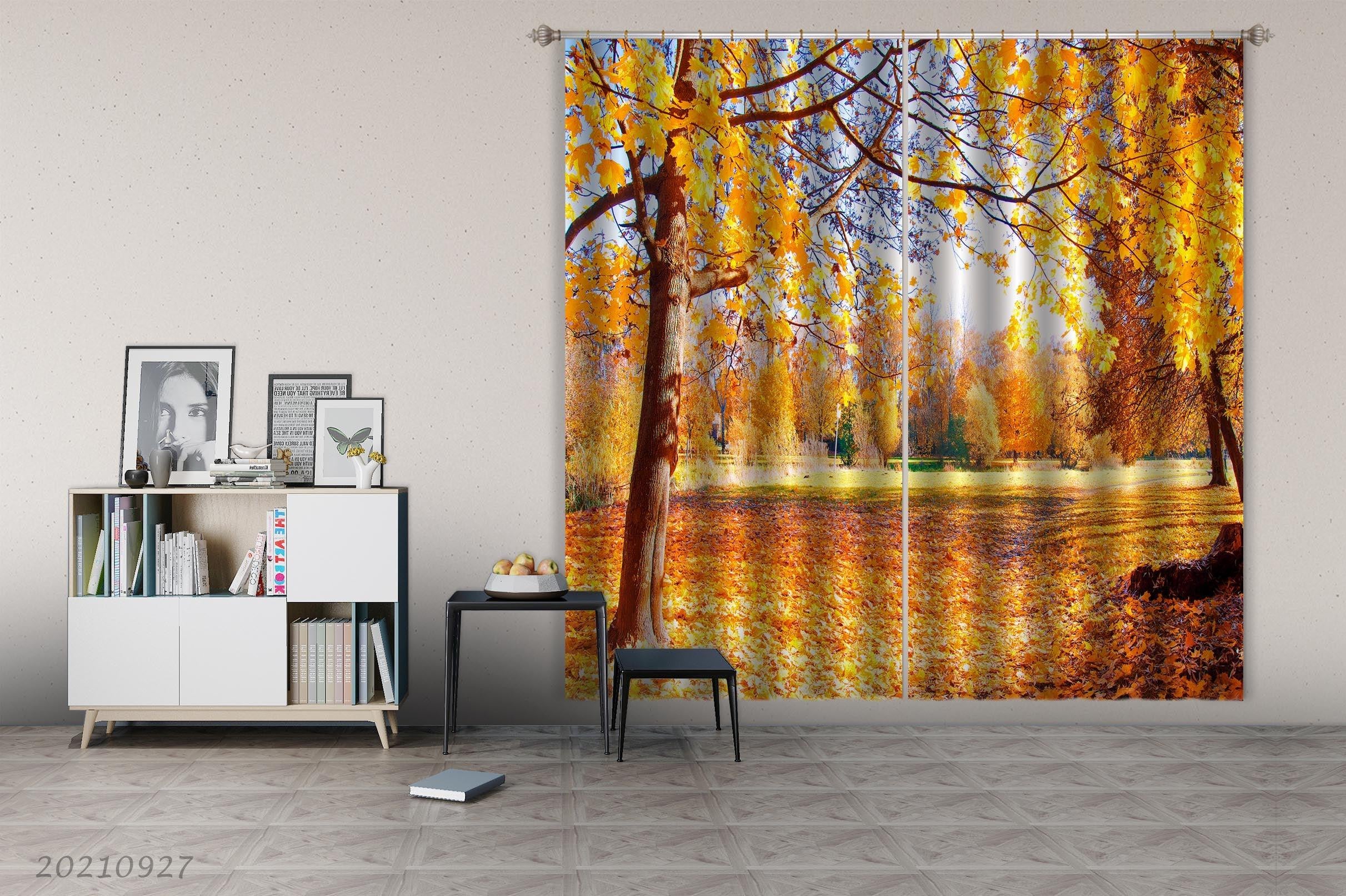 3D Autumn Forest Landscape Curtains and Drapes LQH 225- Jess Art Decoration