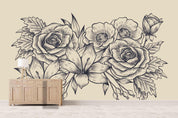 3D simple strokes black white flowers wall mural wallpaper 47- Jess Art Decoration