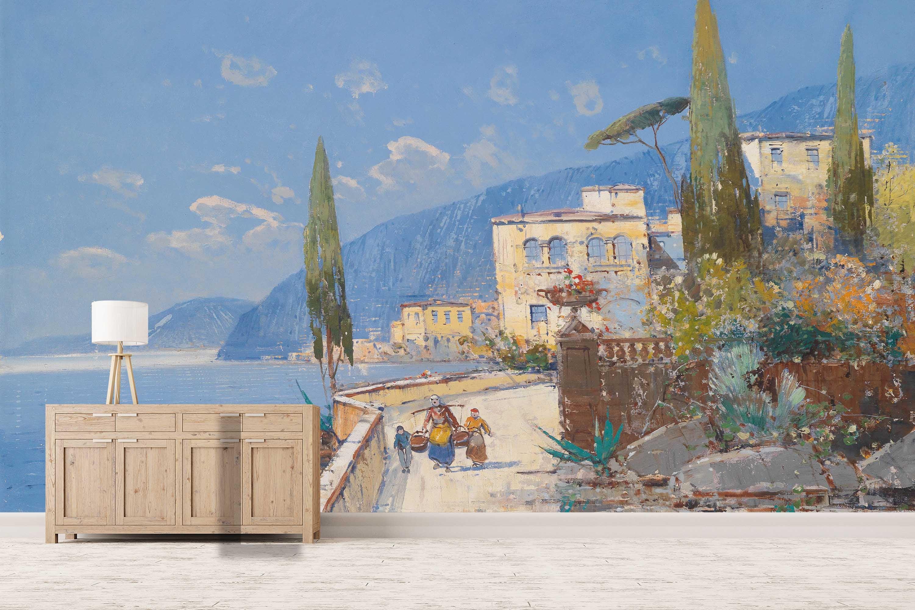 3D blue beach village wall mural wallpaper 27- Jess Art Decoration