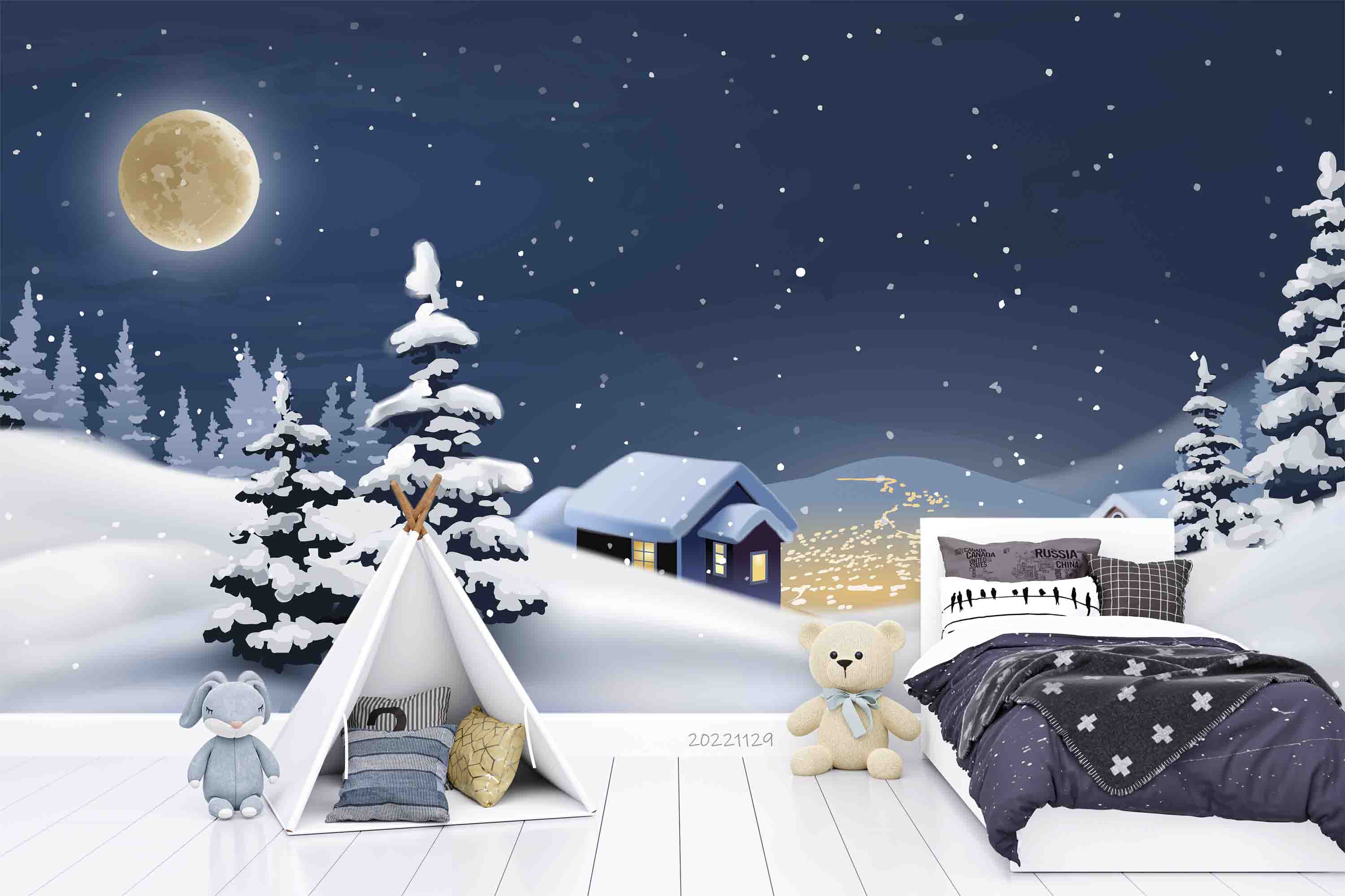 3D Winter Night Landscape Wall Mural Wallpaper GD 2025- Jess Art Decoration