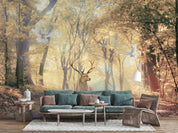 3D Natural Scenery Golden Leaf Forest Elk Pigeon Road Wall Mural Wallpaper GD 1765- Jess Art Decoration