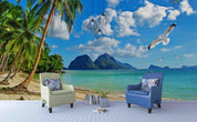 3D Natural Landscape Beach Seagull Seaside Coconut Tree Wall Mural Wallpaper GD 1949- Jess Art Decoration
