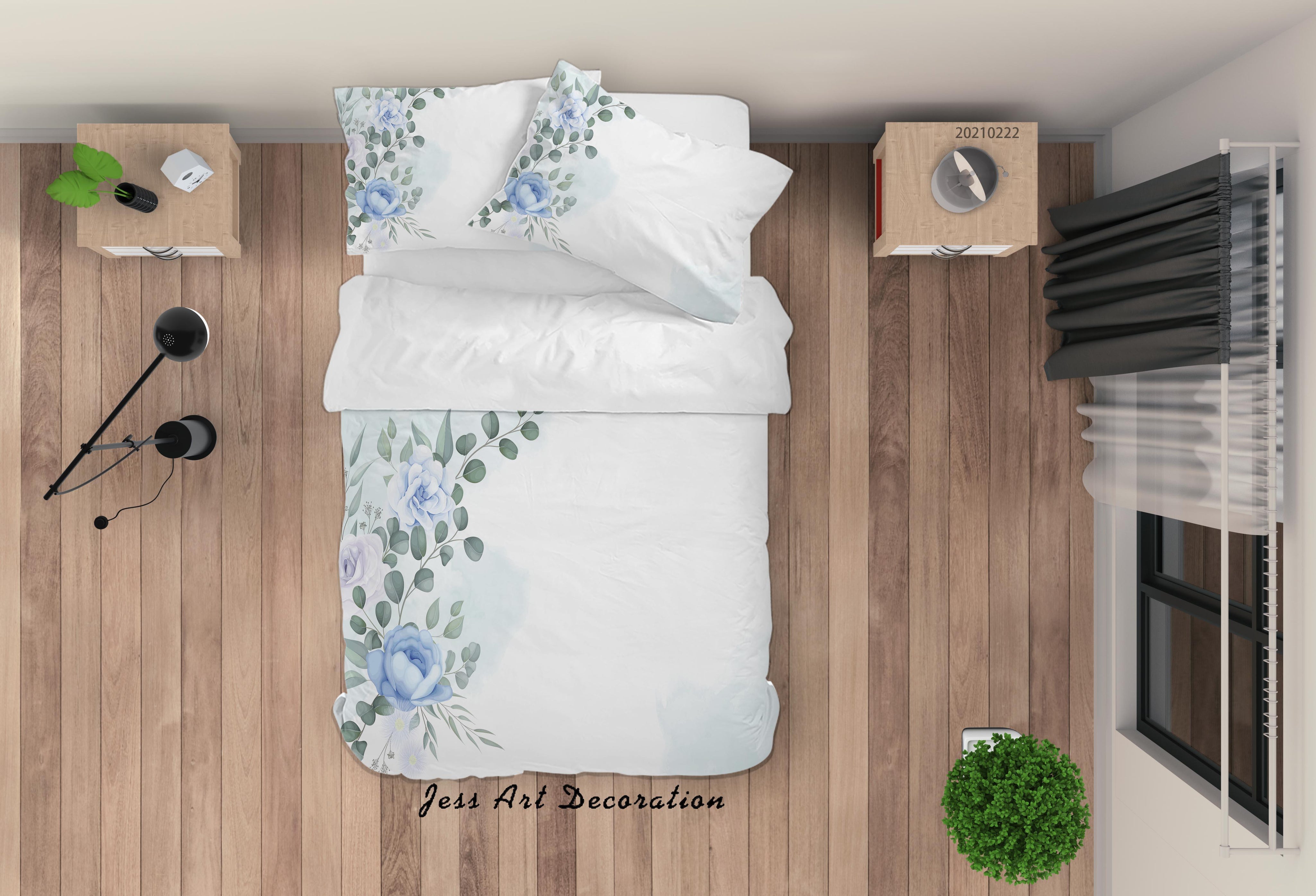 3D Watercolor Floral Leaves Quilt Cover Set Bedding Set Duvet Cover Pillowcases 184- Jess Art Decoration