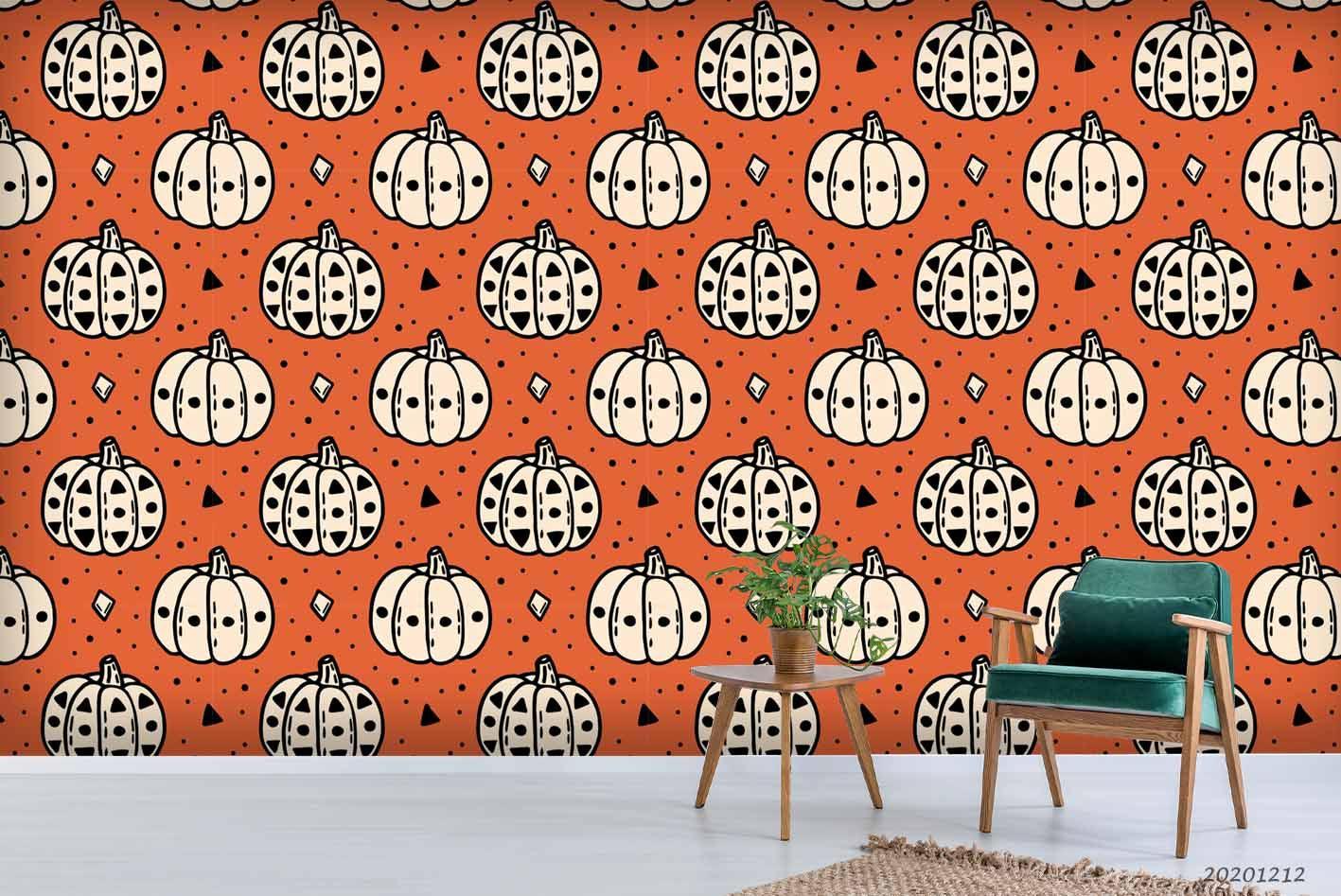 3D Fine Art Pumpkin Orange Pattern Wall Mural Wallpaper LXL- Jess Art Decoration