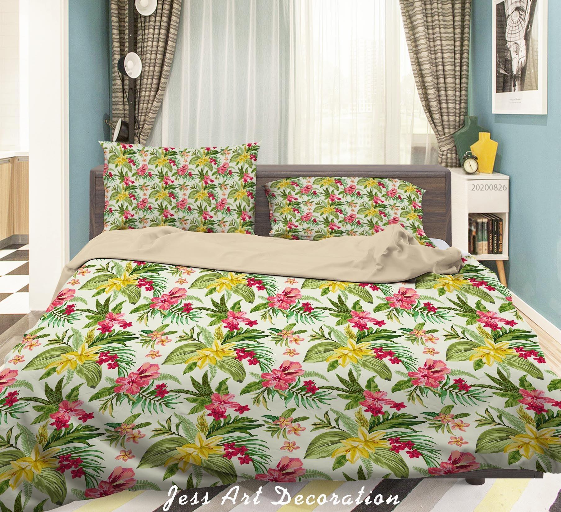 3D Colourful Flowers Leaves Pattern Quilt Cover Set Bedding Set Duvet Cover Pillowcases WJ 1348- Jess Art Decoration