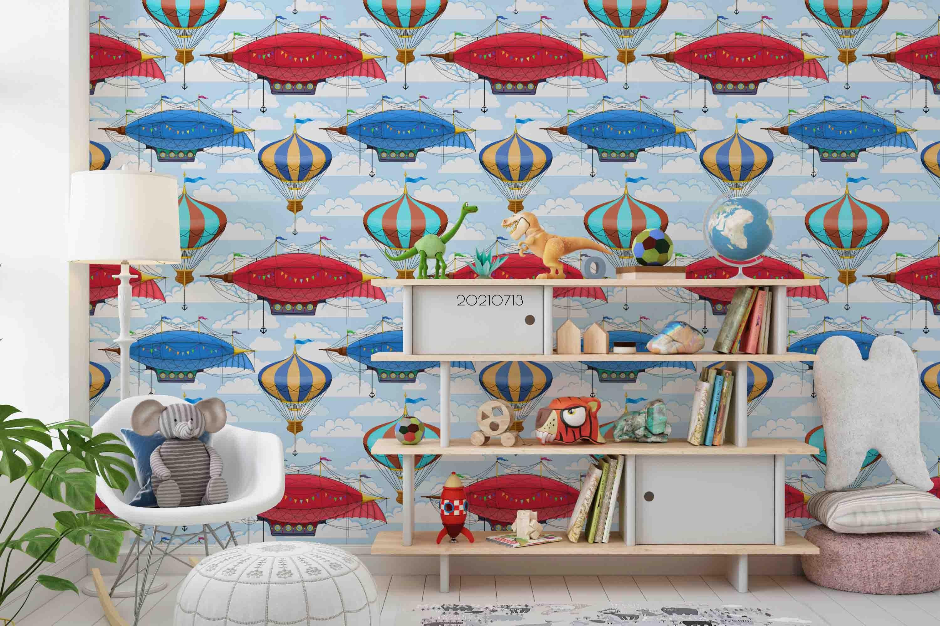 3D Hand Drawn Hot Air Balloon Spaceship Wall Mural Wallpaper LQH 136- Jess Art Decoration