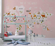 3D Cartoon Animal World Map Wall Mural Wallpaper sww 272- Jess Art Decoration
