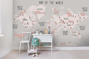 3D Cartoon Animal World Map Wall Mural Wallpaper LQH 92- Jess Art Decoration