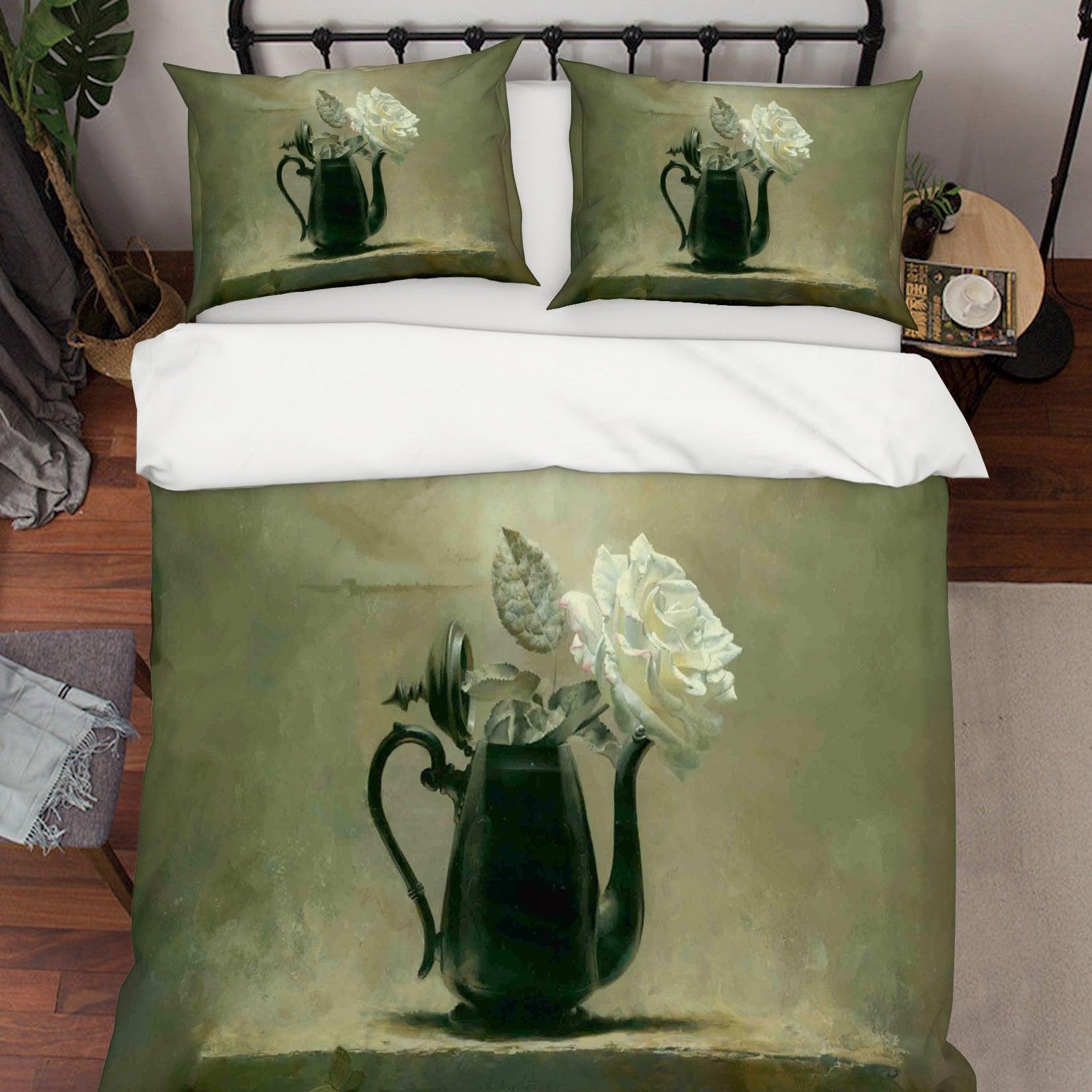3D White Floral Teapot Quilt Cover Set Bedding Set Pillowcases 83- Jess Art Decoration