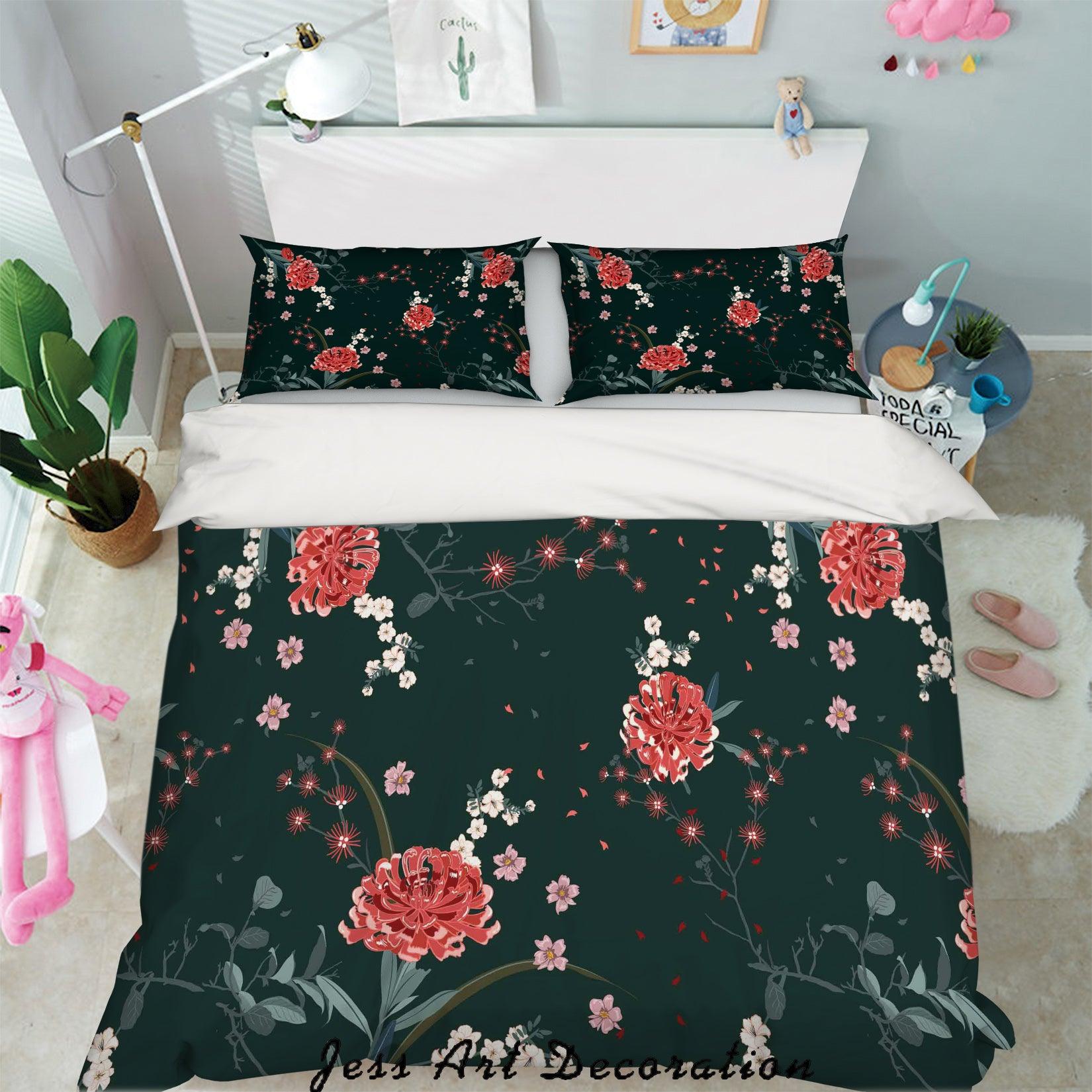 3D Red Floral Dark Quilt Cover Set Bedding Set Pillowcases 98- Jess Art Decoration