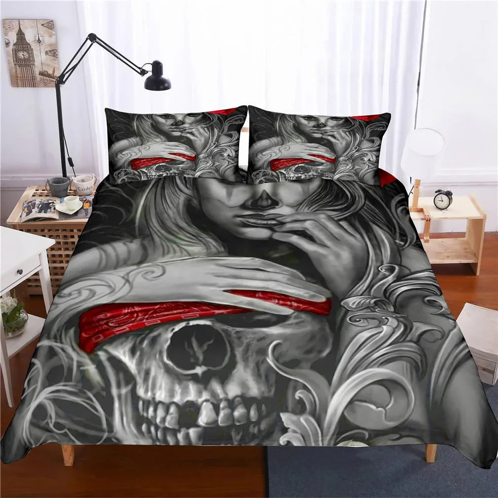 3D Skull Beauty Quilt Cover Set Bedding Set Pillowcases 63- Jess Art Decoration
