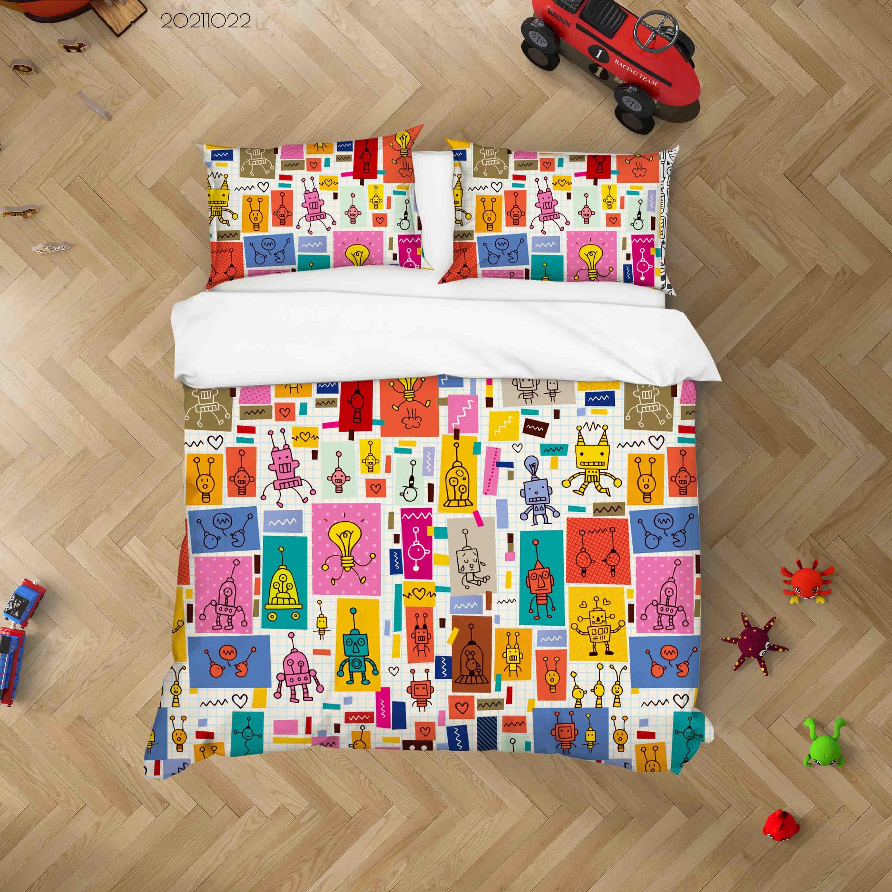 3D Abstract Color Robot Graffit Quilt Cover Set Bedding Set Duvet Cover Pillowcases 81- Jess Art Decoration