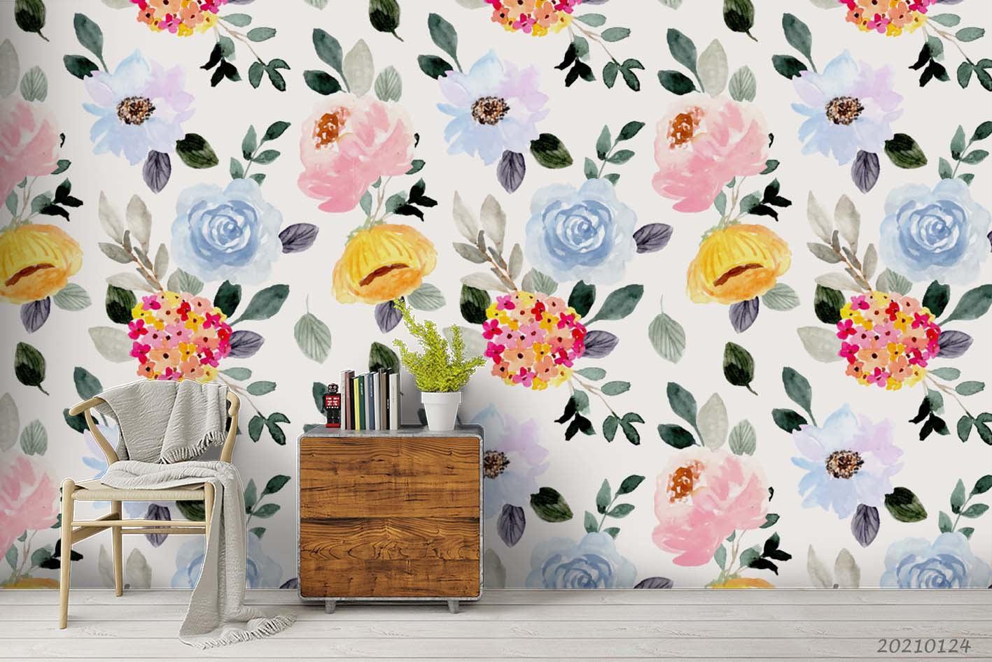 3D Watercolor Floral Wall Mural Wallpaper LQH 7- Jess Art Decoration