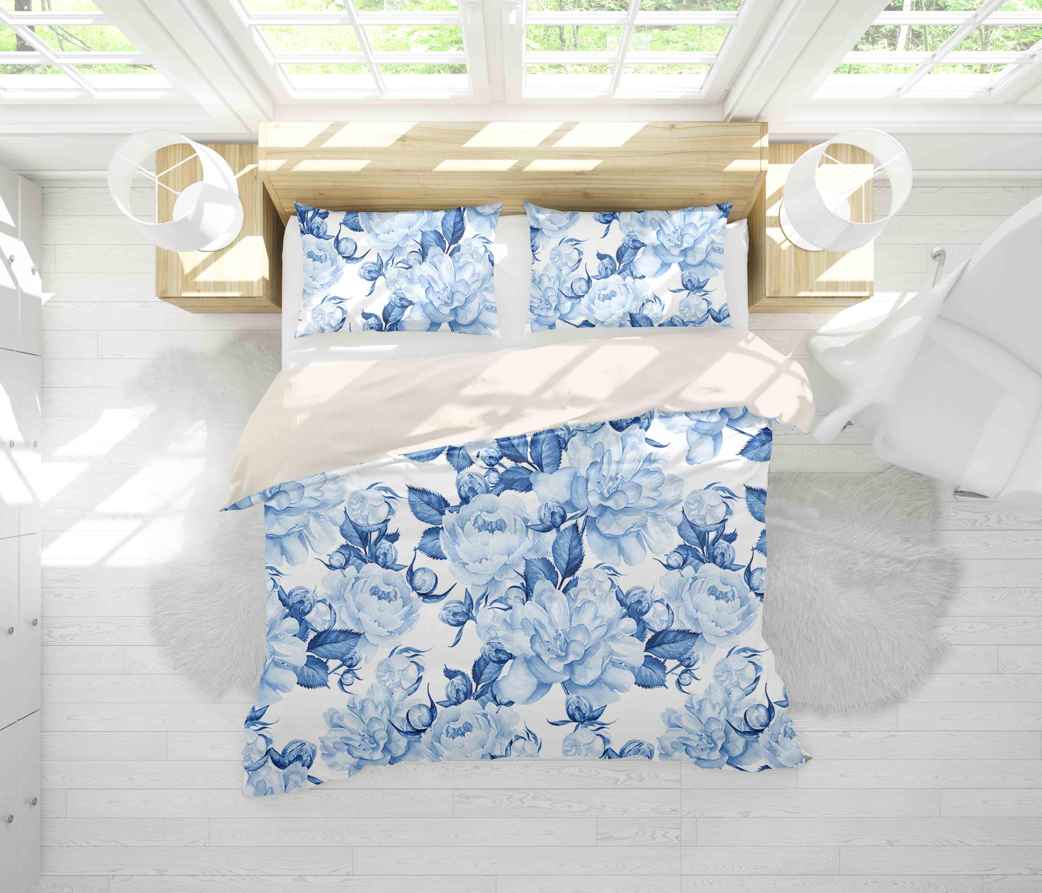 3D Blue Flowers Quilt Cover Set Bedding Set Pillowcases 65- Jess Art Decoration