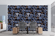 Vintage Blue Elephant Animal Palm Tree Plant Pattern Wall Mural Wallpaper LXL- Jess Art Decoration