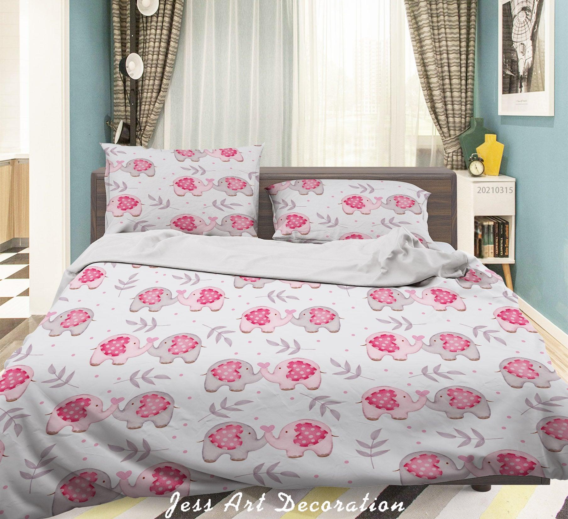 3D Cartoon Leaf Animal Elephant Quilt Cover Set Bedding Set Duvet Cover Pillowcases 116- Jess Art Decoration